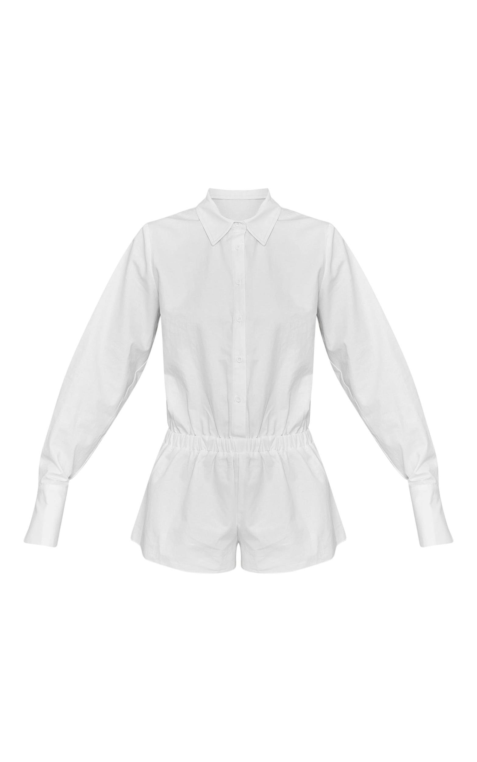 White Cotton Ruched Tiered Skort Shirt Romper Product Image