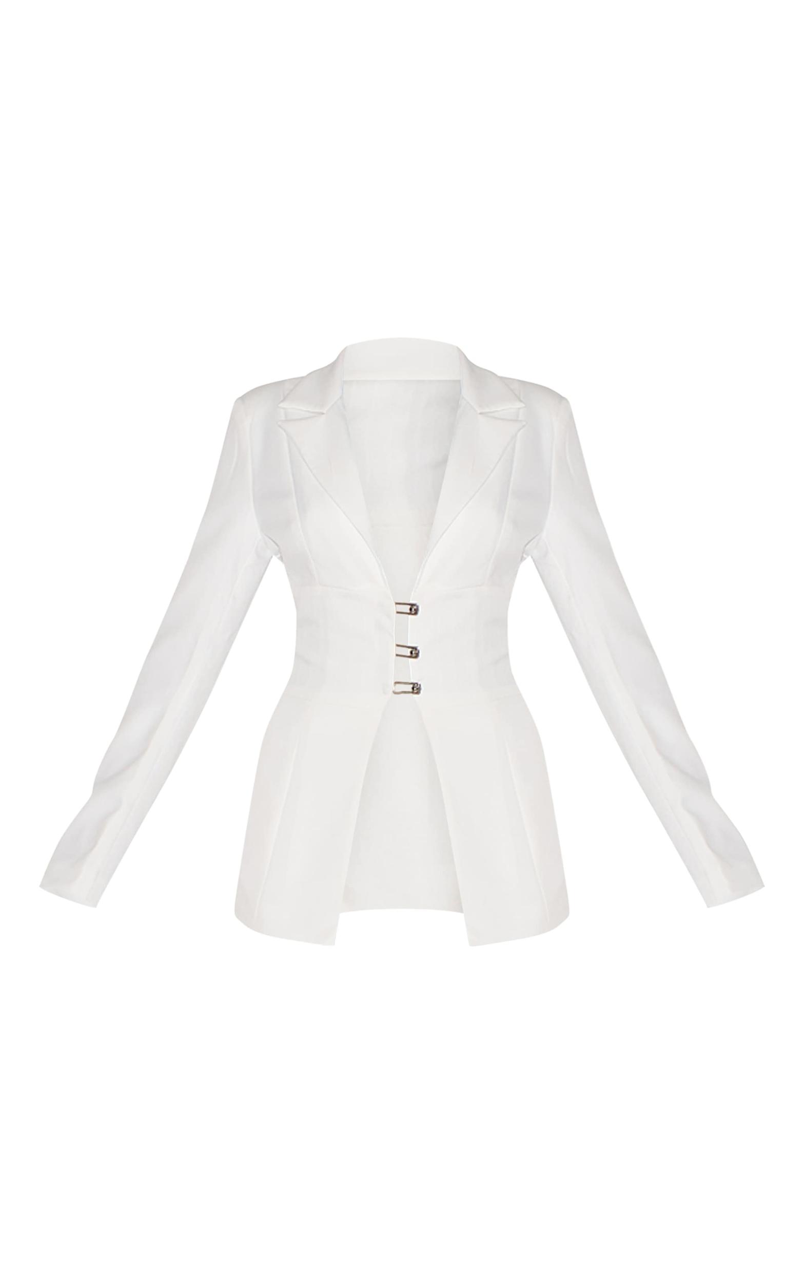 White Fitted Lace Up Back Blazer Product Image