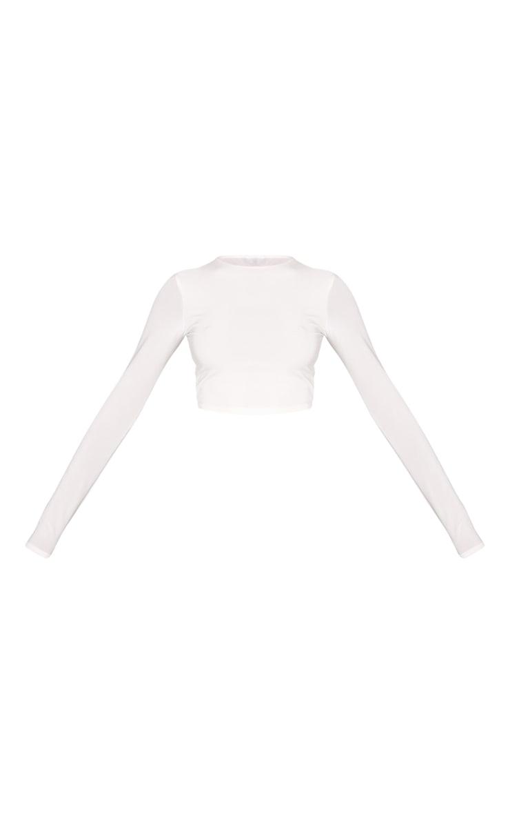 White Basic Slinky Long Sleeve Crop Top Product Image