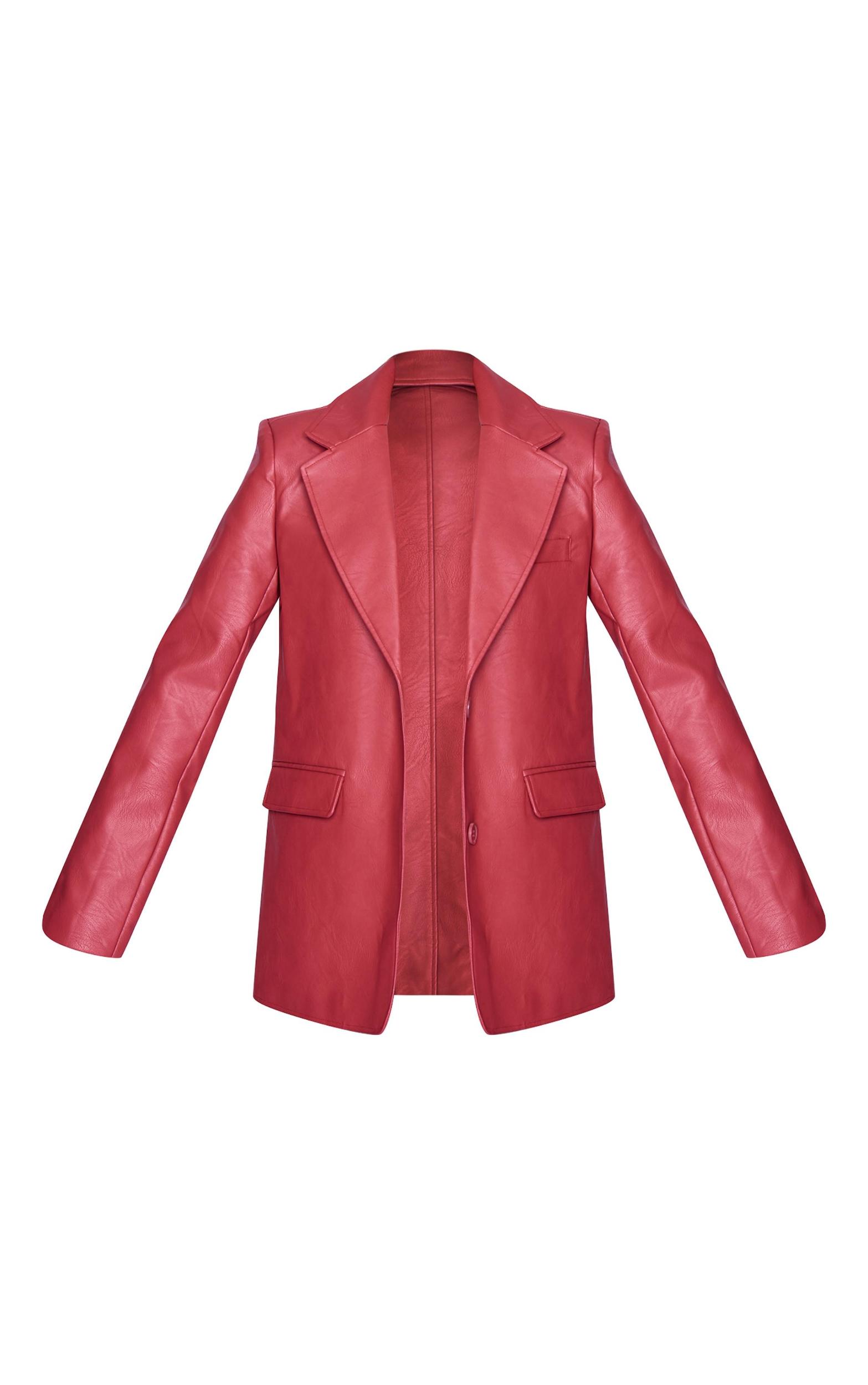 Cherry Red Textured Faux Leather Blazer Product Image