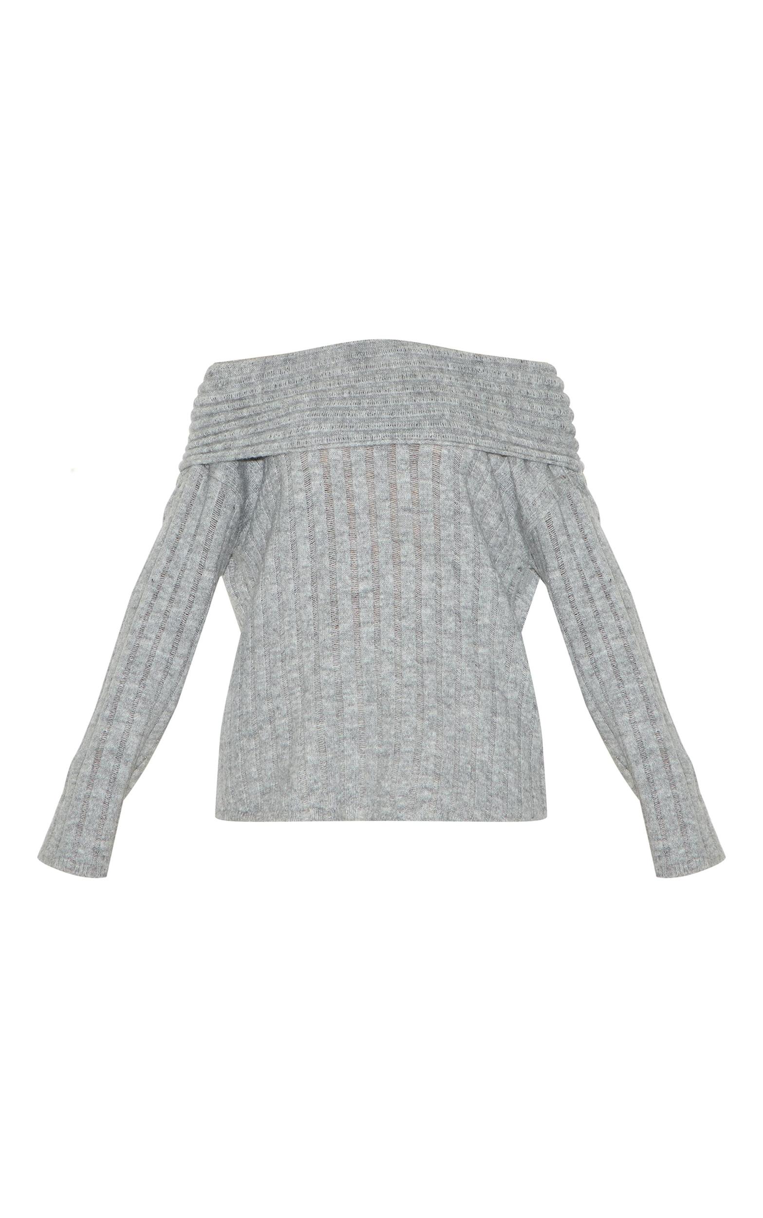 Grey Asymmetric Rib Knit Long Sleeve Top Product Image