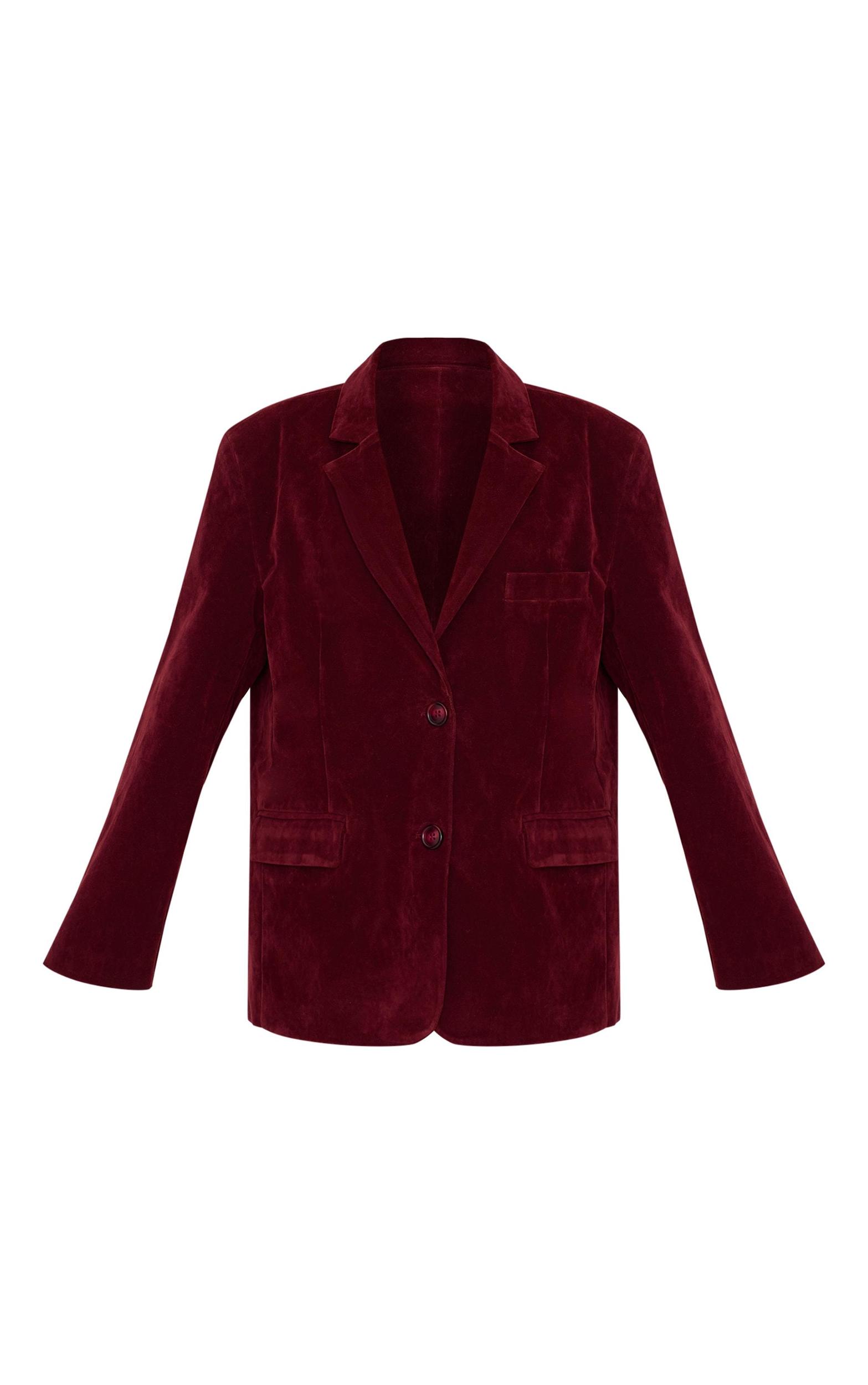 Burgundy Faux Suede Longline Blazer Product Image