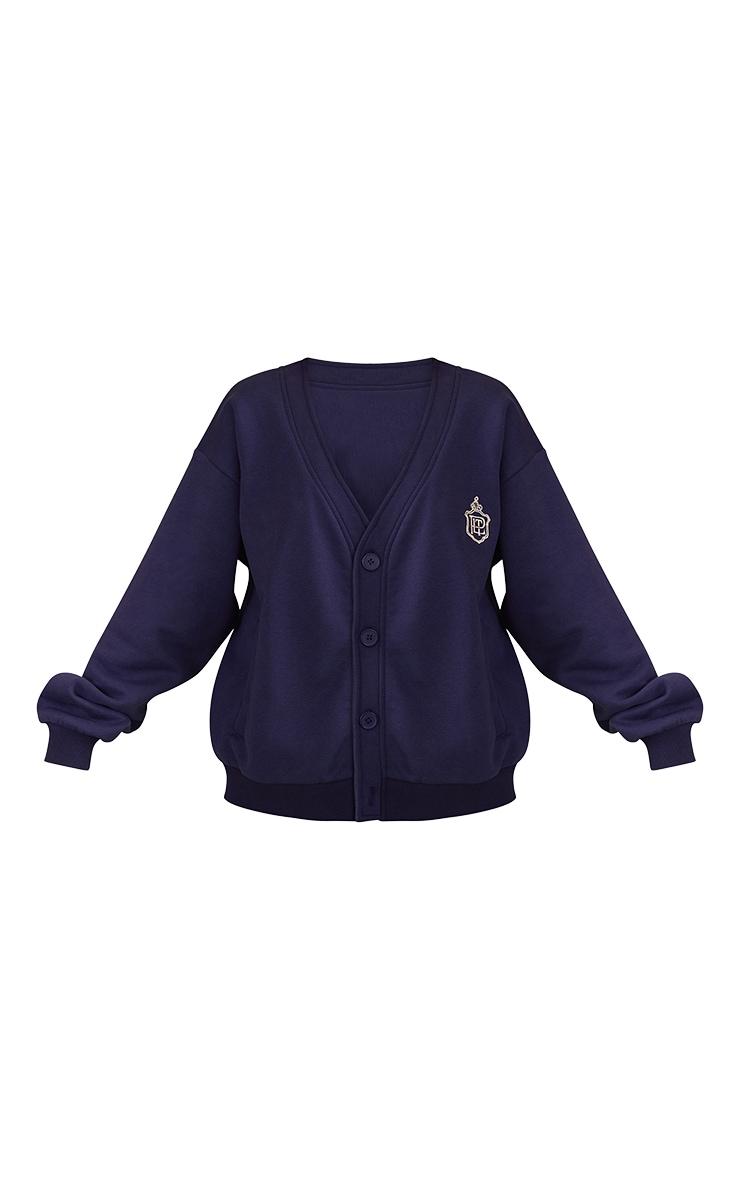 Navy Embroidered Boxy Sweat Cardigan Product Image