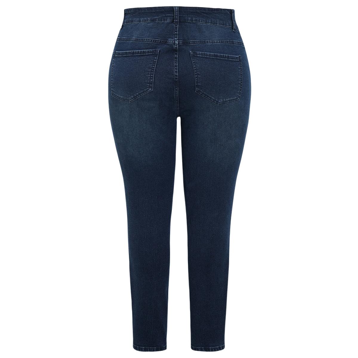 Plus Size Very Stretchy High Rise Dark Wash Paint Jeans Women DarkBlue Casual Plain High stretch Pocket Jeans BloomChic 24/3X Product Image