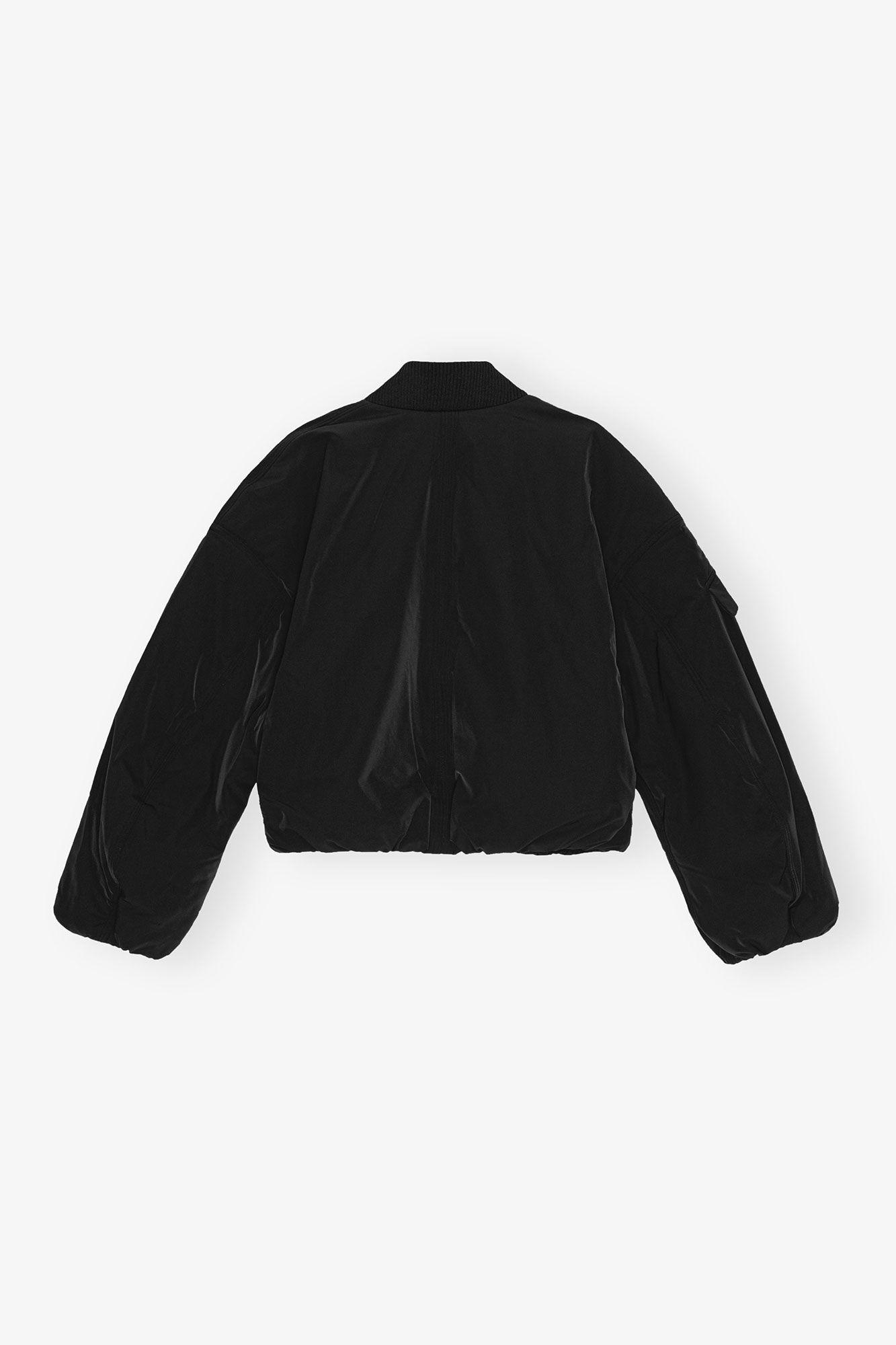 Black Twill Oversized Short Bomber Jacket Product Image