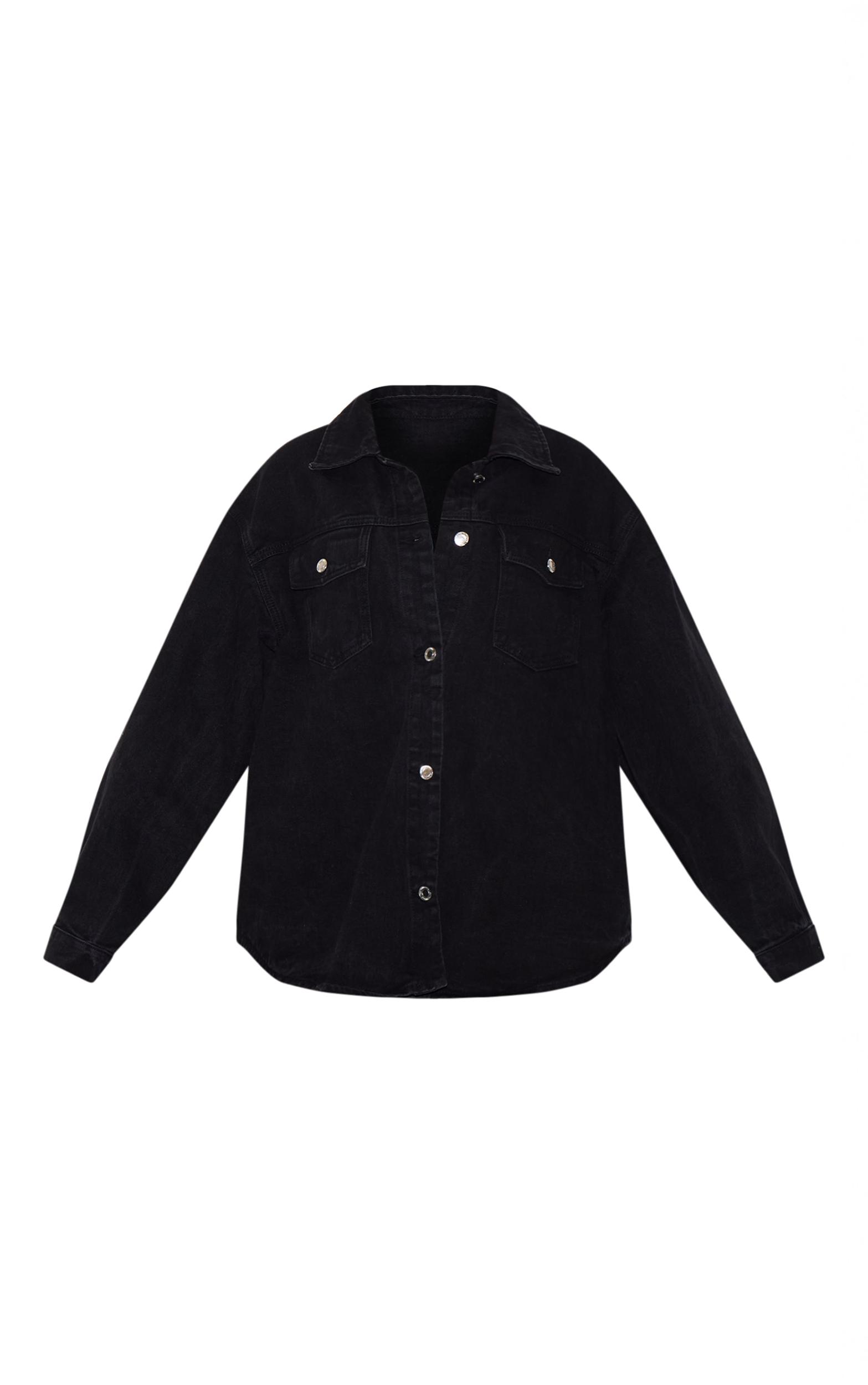 Plus Washed Black Long Sleeve Denim Shirt Product Image