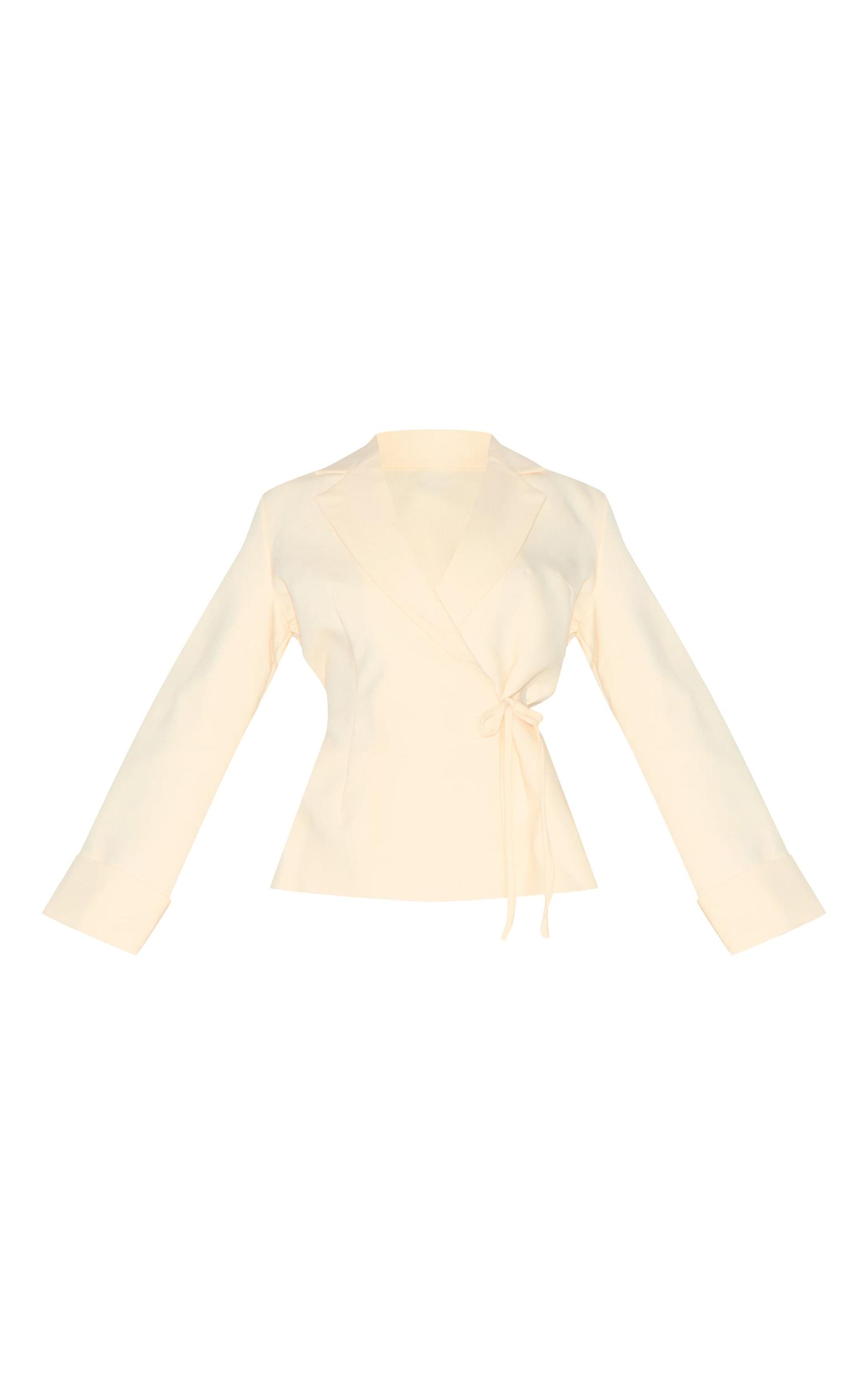 Cream Premium Woven Tie Side Blazer Jumpsuit Product Image