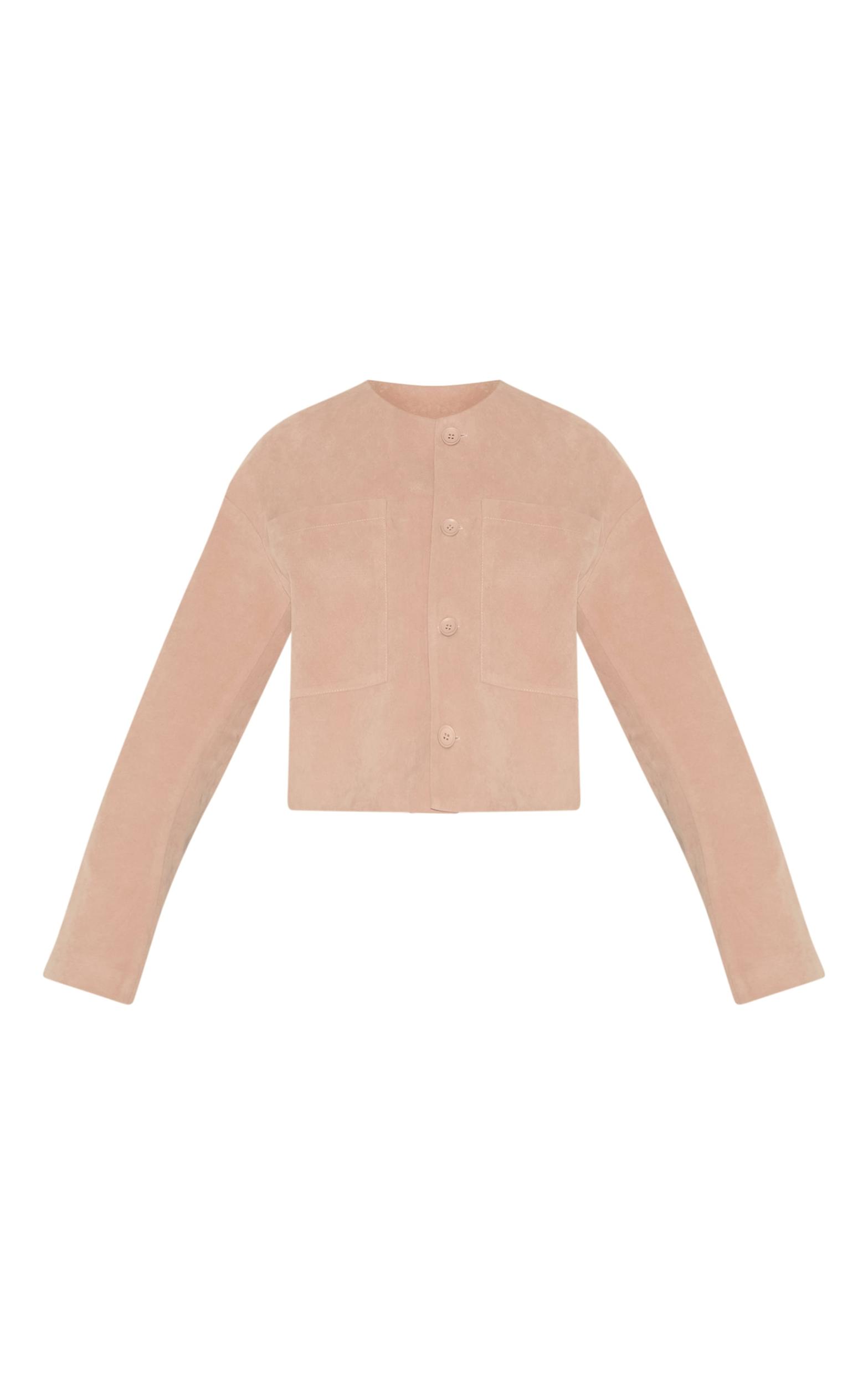 Stone Suede Look Boxy Button Up Jacket Product Image