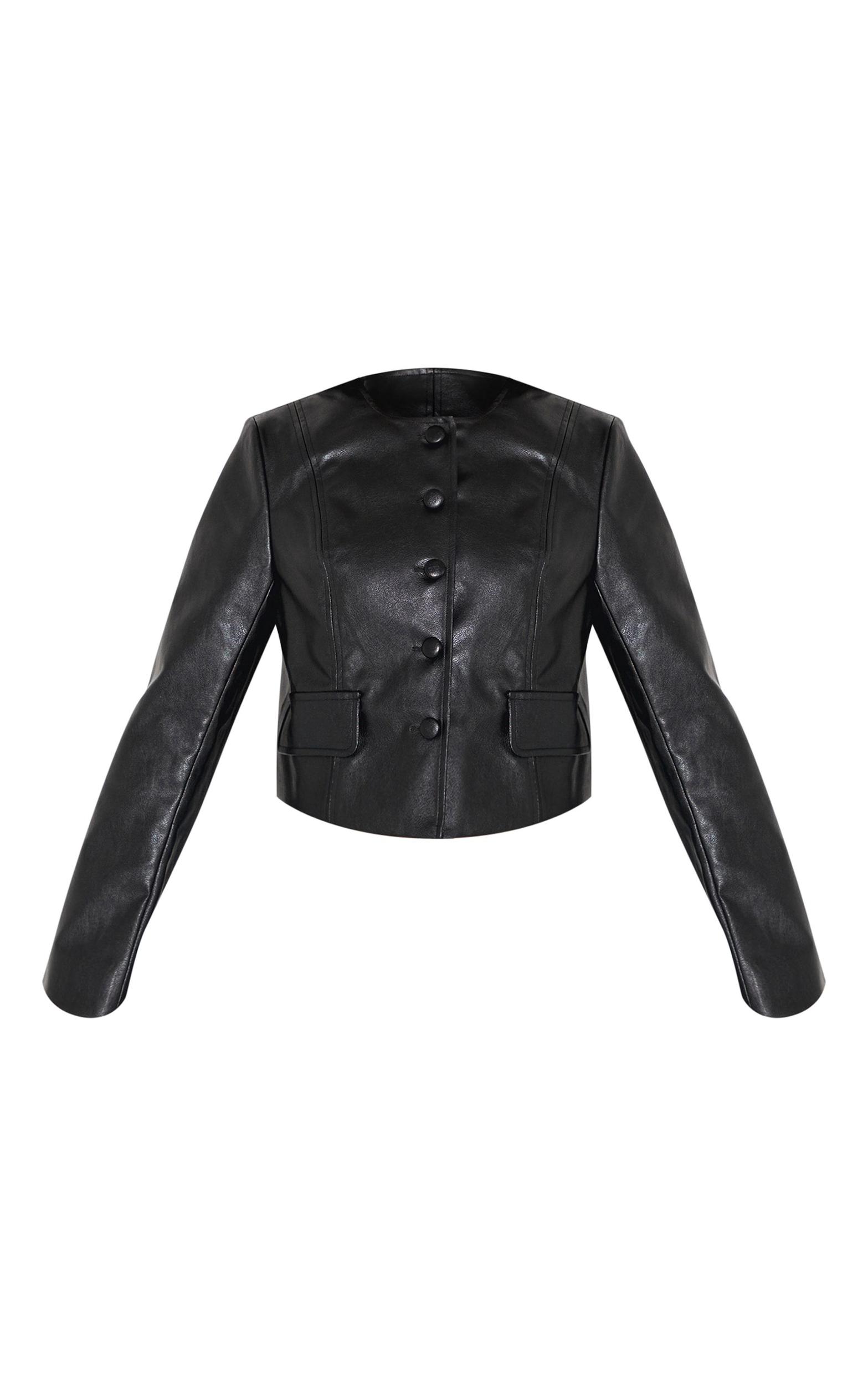 Petite Black Faux Leather Boxy Jacket Product Image