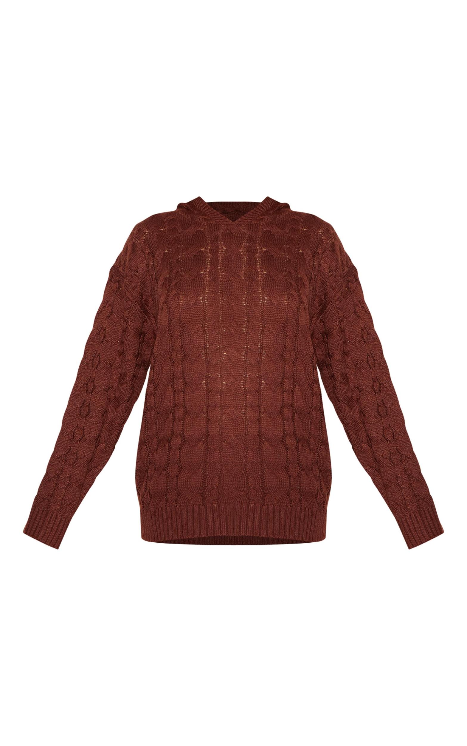 Chocolate Cable Knit Oversized Hoodie Product Image