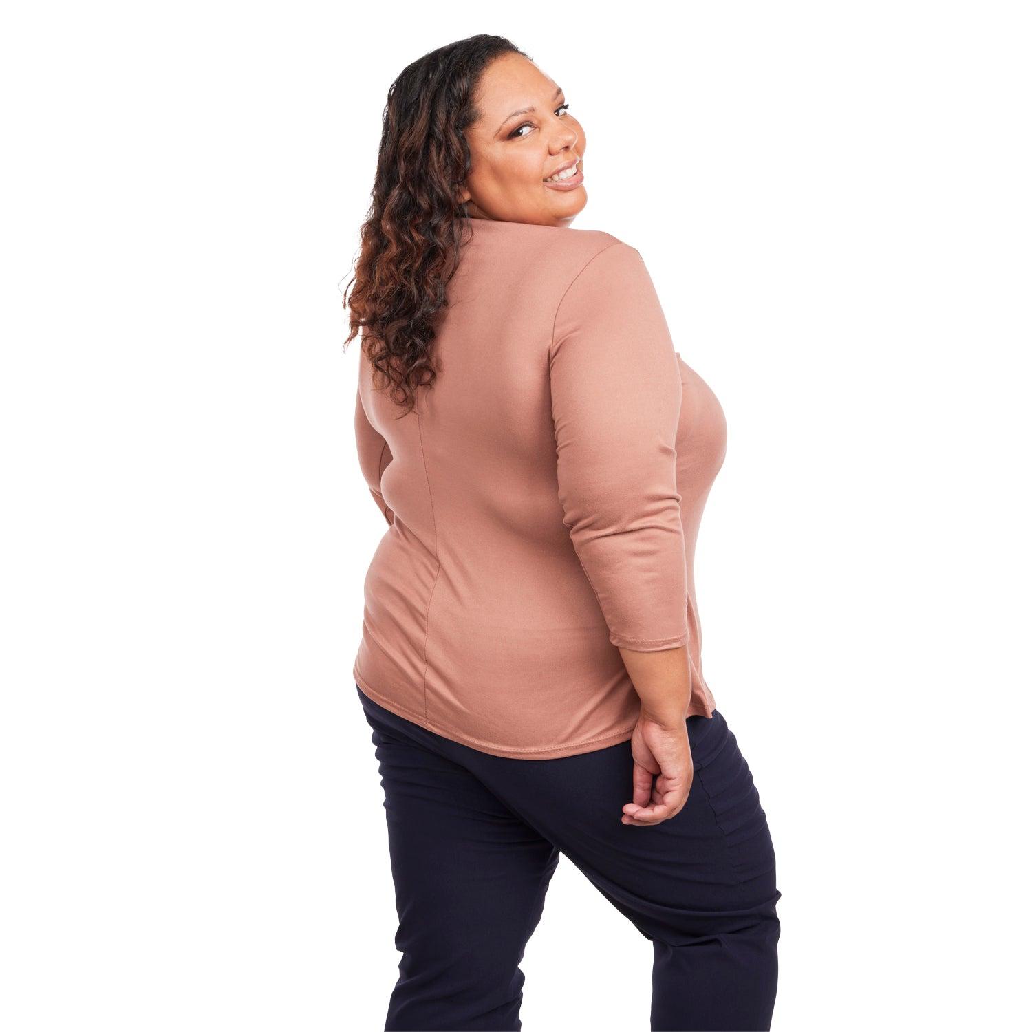 Inner Beauty Plus Solid 3/4 Sleeve Surplice Front V-Neck Top Product Image