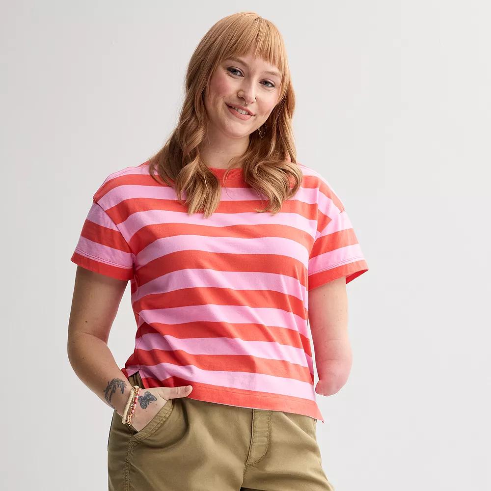 Women's Sonoma Goods For Life® Adaptive Boxy T-Shirt, Size: Medium, Pink Red Stripe Product Image