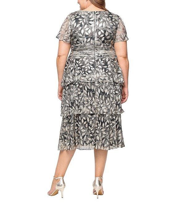 Ignite Evenings Bodre Flutter Sleeve Metallic Print Tiered Midi Dress Product Image