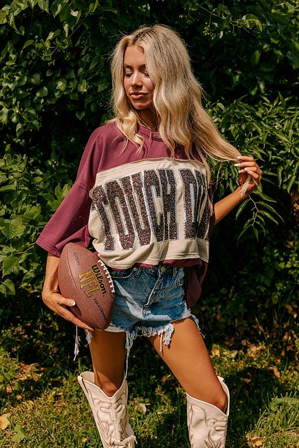 It's a Touch Down Sequin Oversized Tee in Garnet Product Image