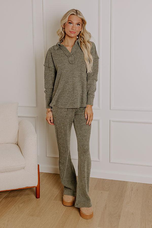 Cozy Haven Vintage Wash Knit Top in Olive Product Image