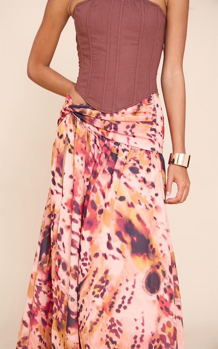 Multi Print Twist Front Thigh Split Maxi Skirt Product Image