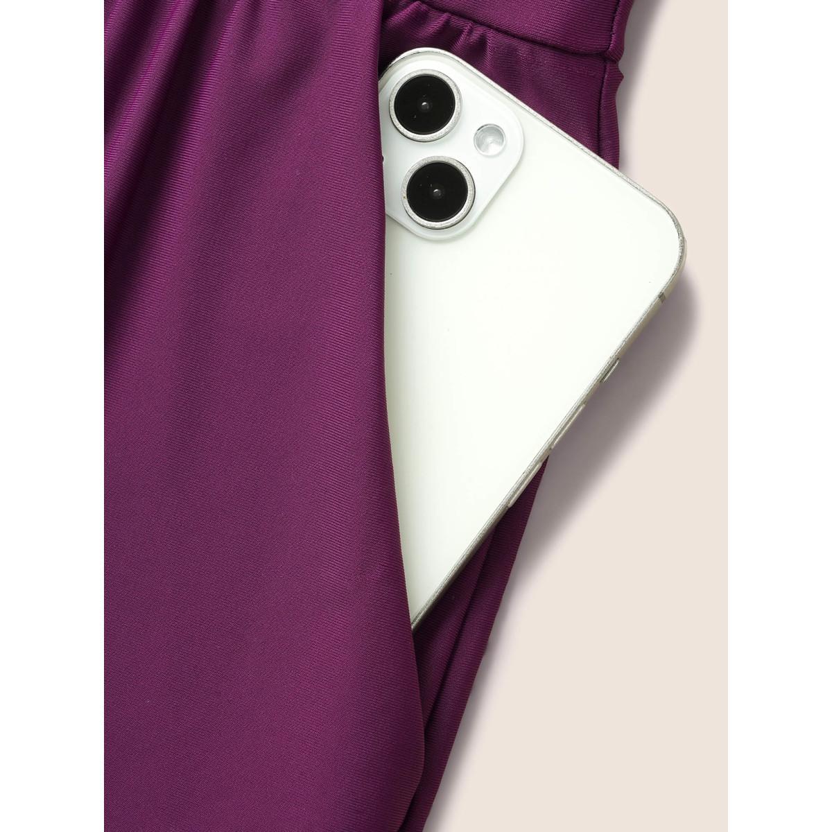 Plus Size Solid One Shoulder Neck Ruffle Trim One Piece Swimsuit Women's Swimwear Deeppurplered Beach Gathered Curve Bathing Suits High stretch One Pieces BloomChic 22-24/3X Product Image