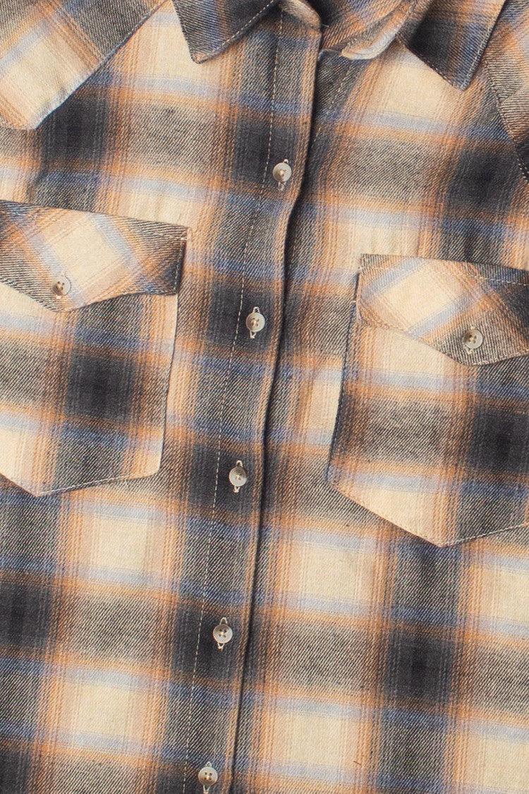 Roll Sleeve Western Style Flannel Shirt Product Image