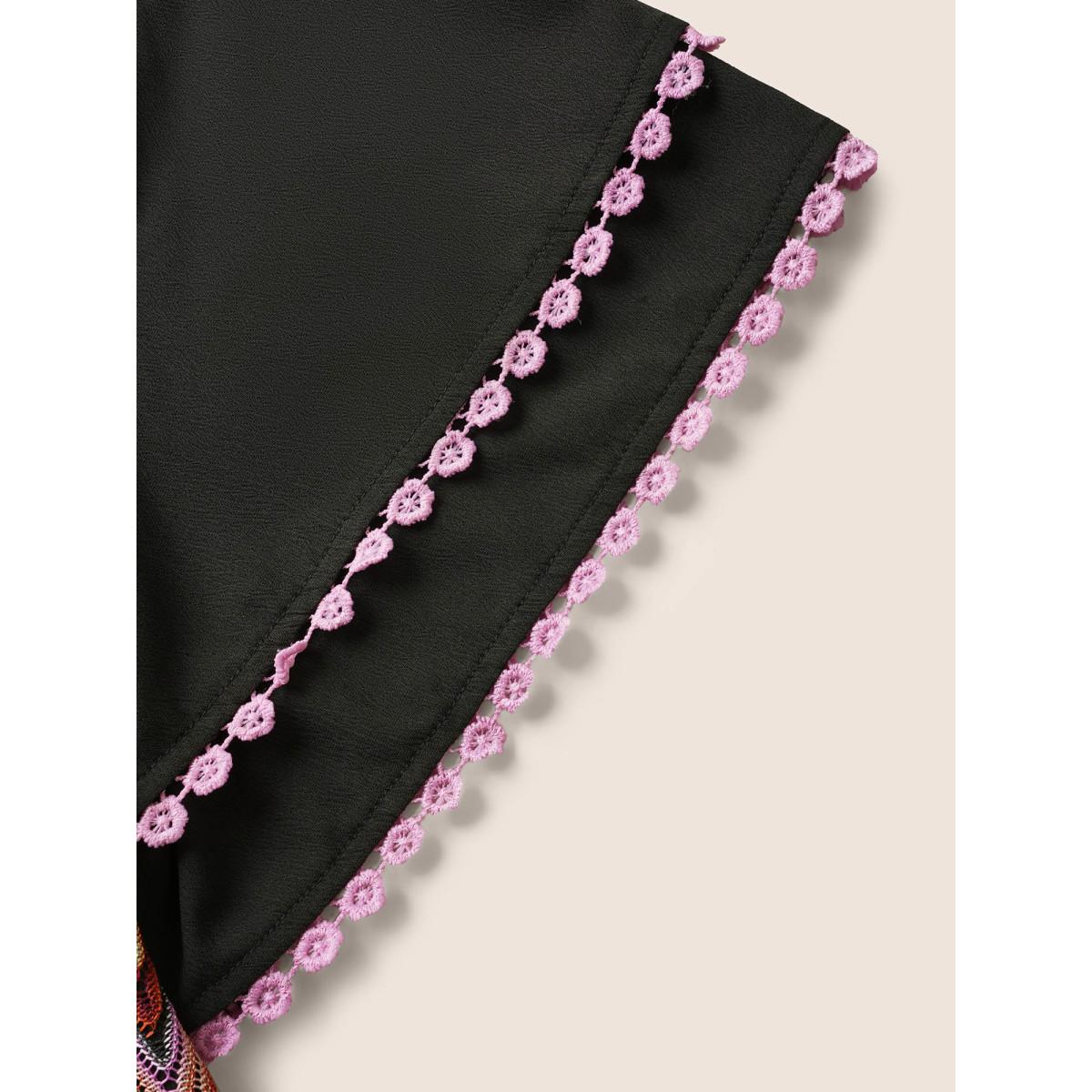 Plus Size Square Neck Textured Tiered Ruffle Sleeve Dress Black Women Resort Woven ribbon&lace trim Square Neck Short sleeve Curvy BloomChic 18-20/2X Product Image