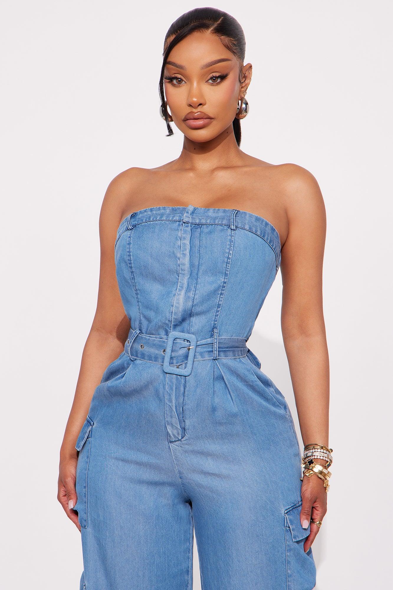 Azalea Strapless Wide Leg Jumpsuit - Medium Wash Female Product Image
