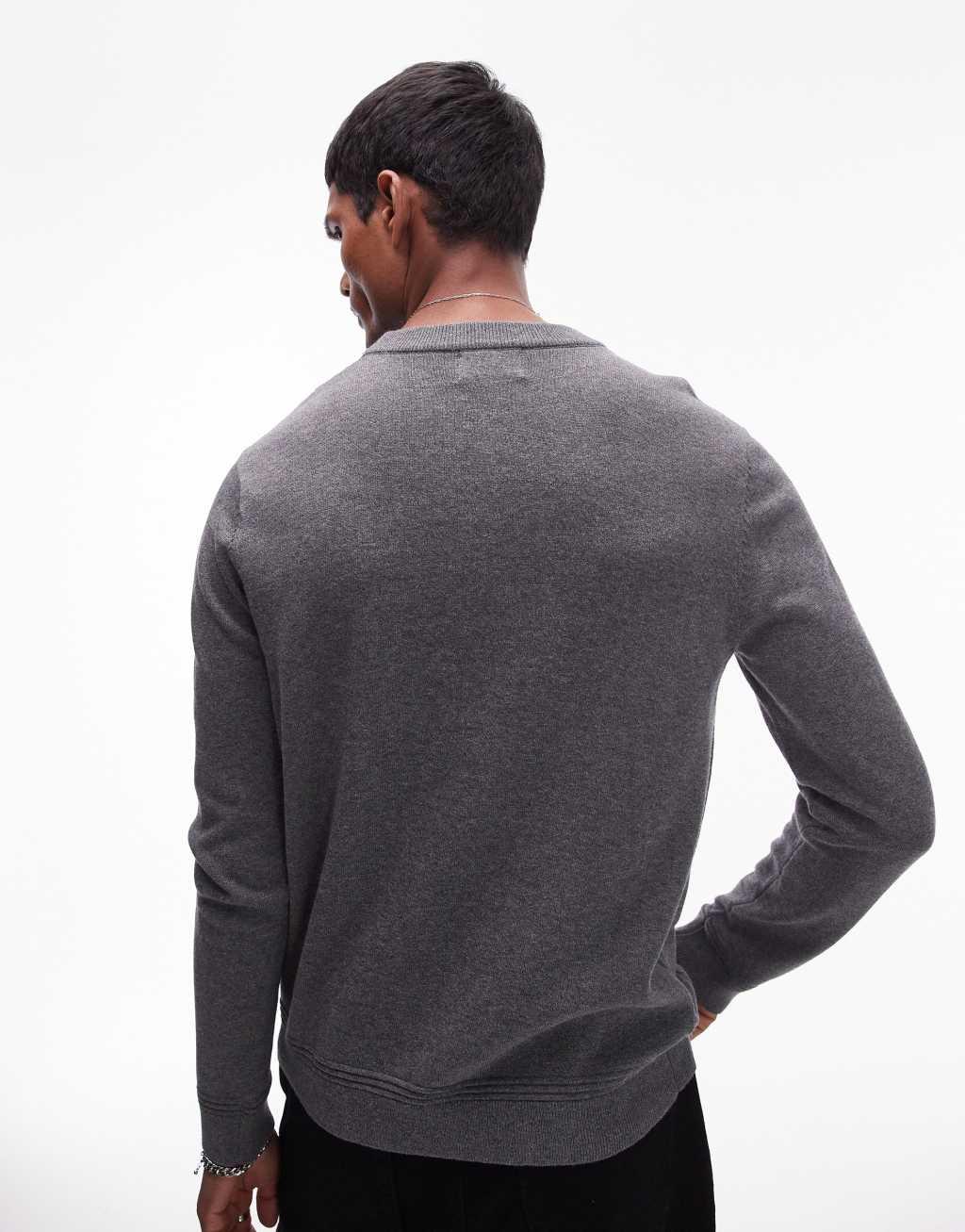 Topman essential crew neck sweater in charcoal Product Image