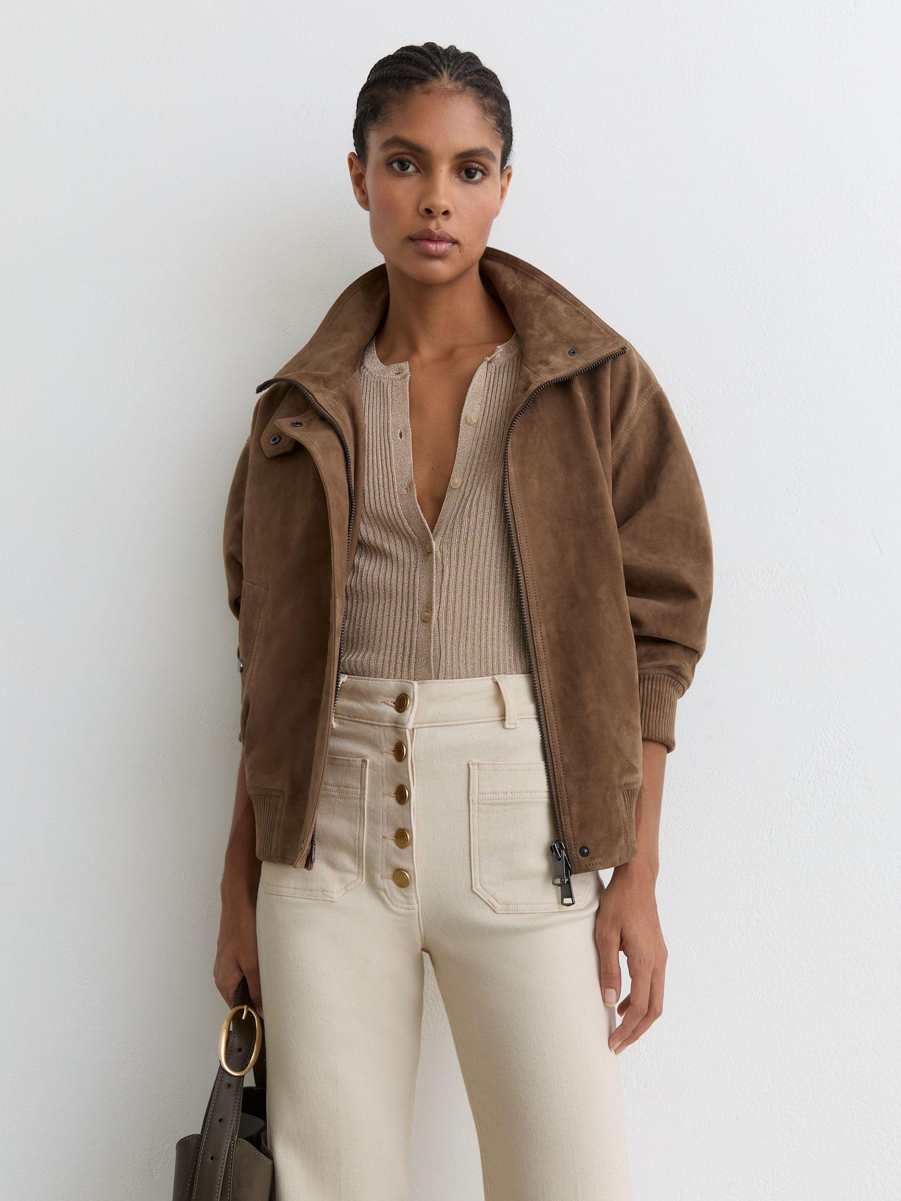 Twin-Pocket Button Flared Jeans in Light Brown Product Image