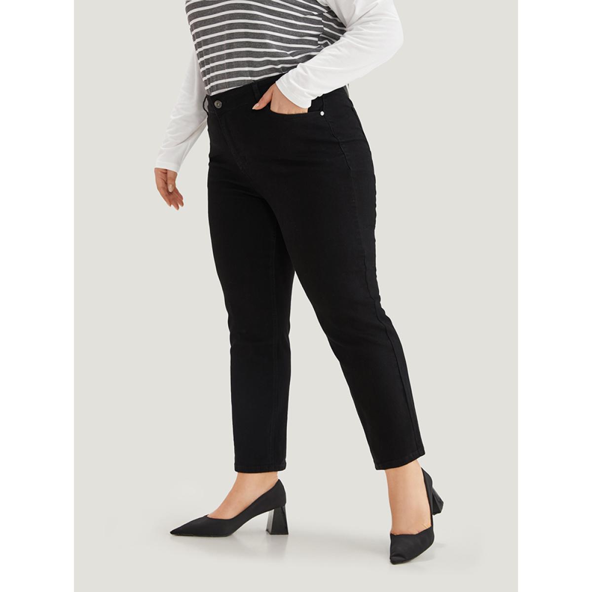 Plus Size Plain Black Wash Zipper Fly Jeans Women Black Casual Plain Plain High stretch Pocket Jeans BloomChic 22/3X Product Image