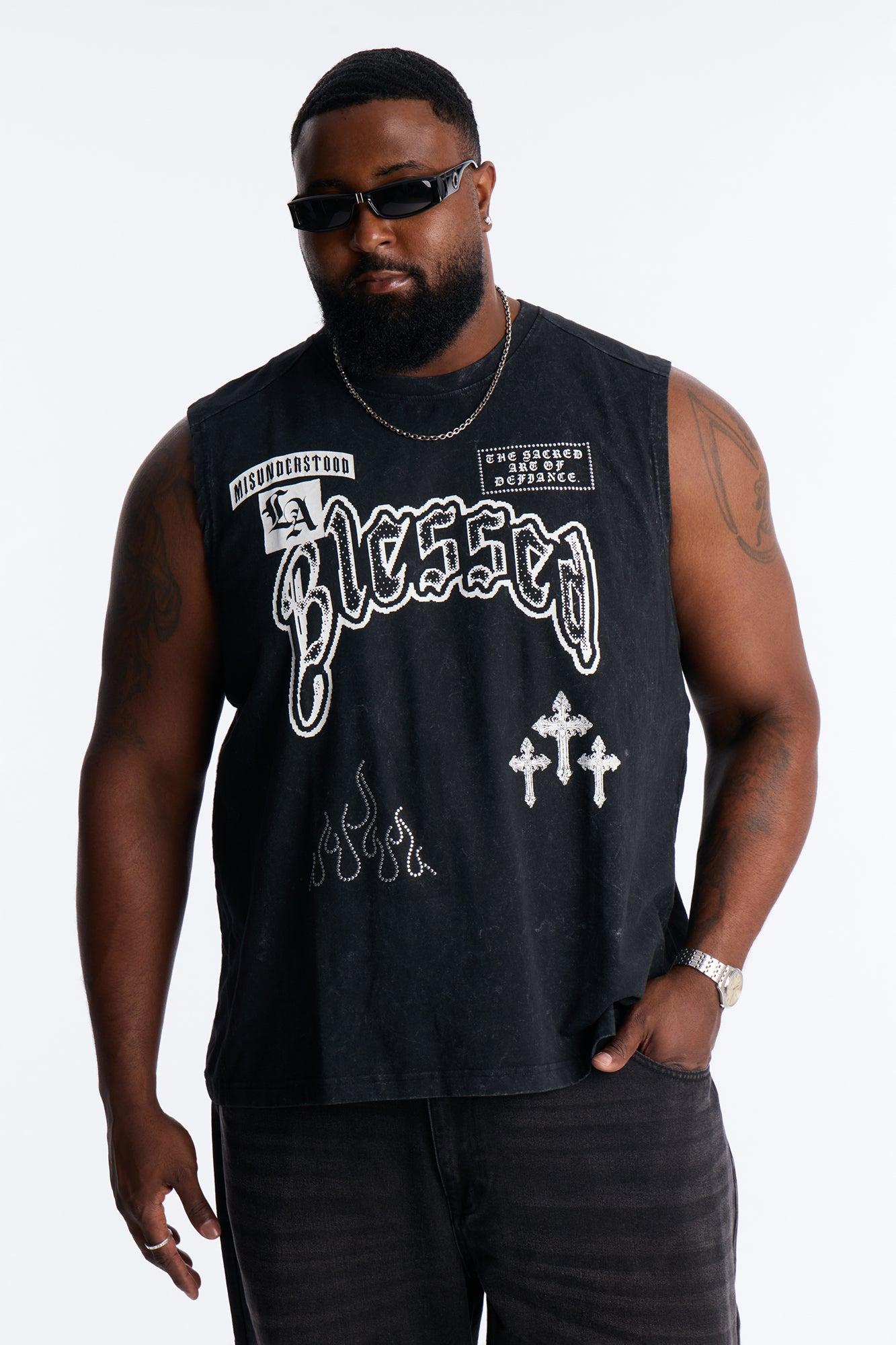 Sacred Blessed Washed Muscle Tee - Black Male Product Image