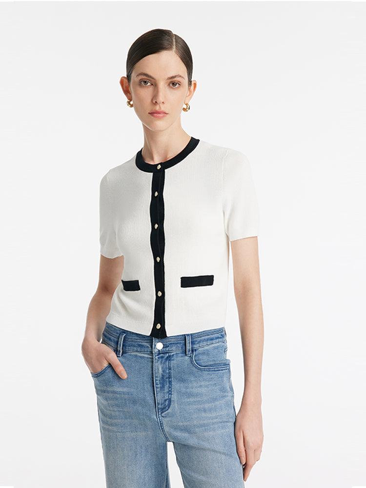 Contrast Trim Knitted Cardigan And Camisole Two-Piece Set Product Image