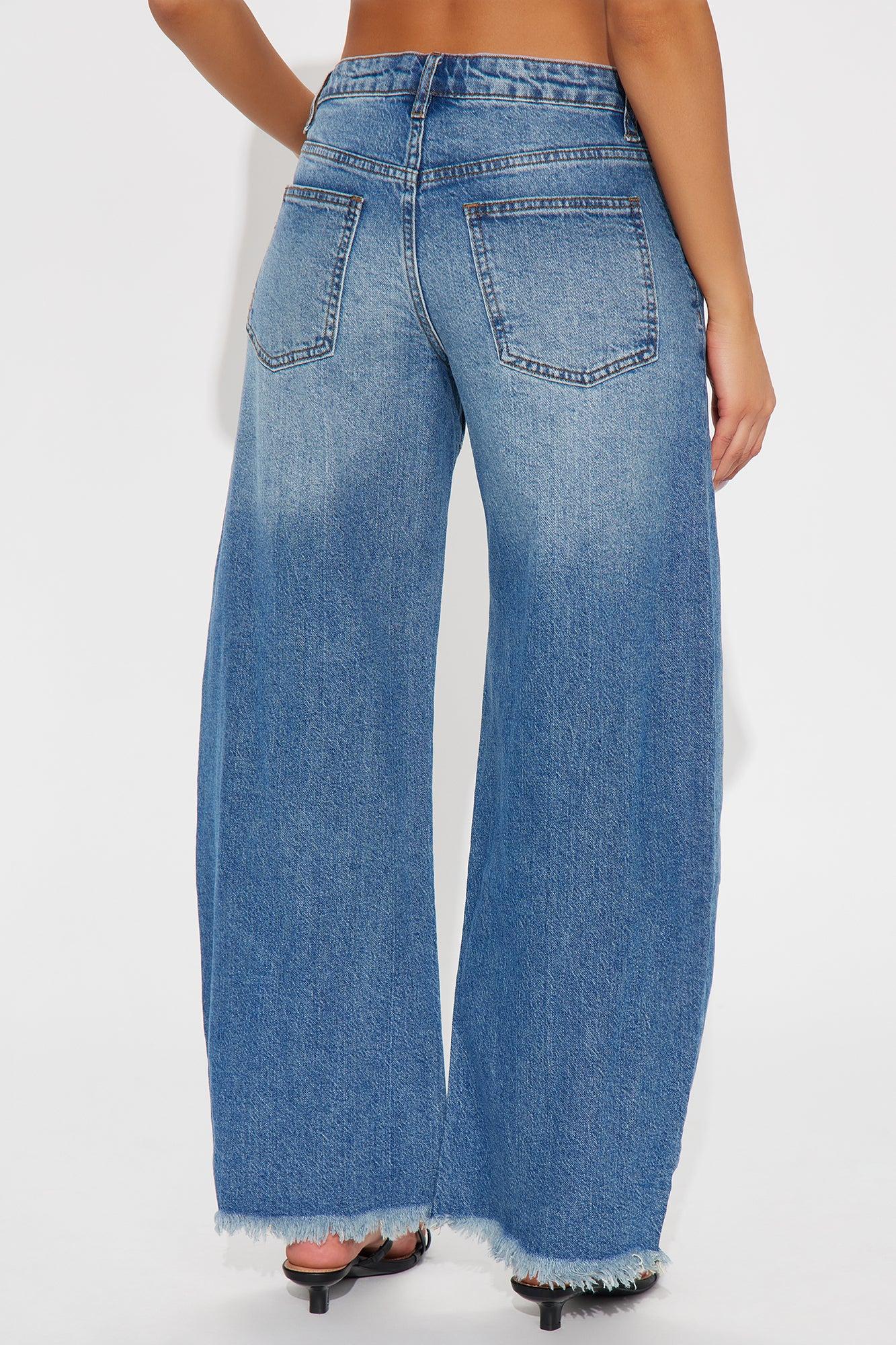 Kalinda Raw Hem Barrel Leg Jeans - Dark Wash Product Image