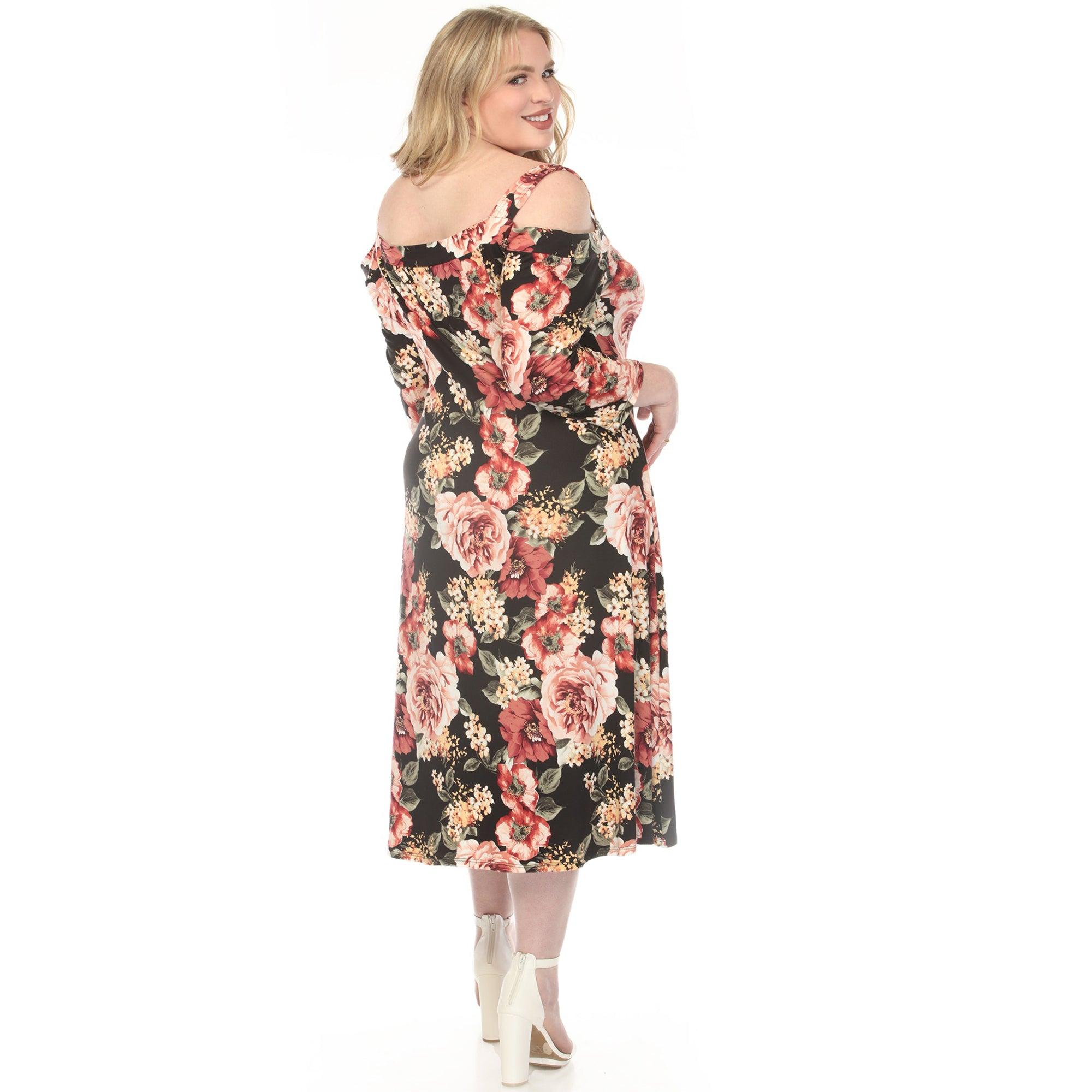Women's  Cold Shoulder 3/4 Sleeve Dress - Black - Plus Product Image