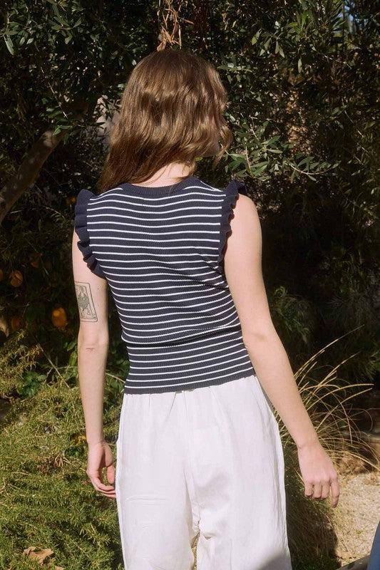 Stripe Ruffle Trim Sleeveless Sweater Tank Product Image