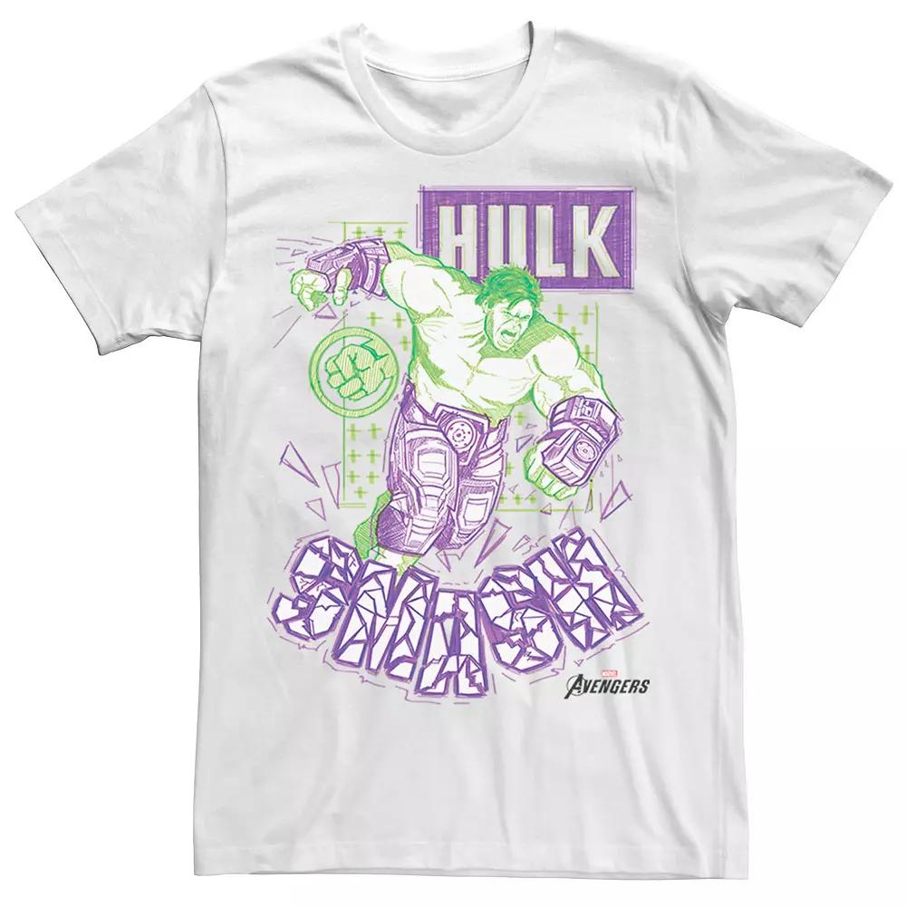 Men's Marvel Hulk Smash Chalked Up Sketch Tee, Size: Large, White Product Image