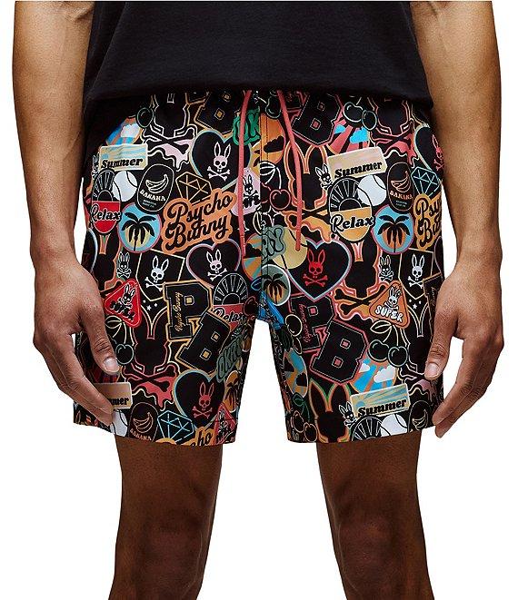Psycho Bunny Marco Printed Pattern 5 3/4#double; Inseam Swim Trunks Product Image