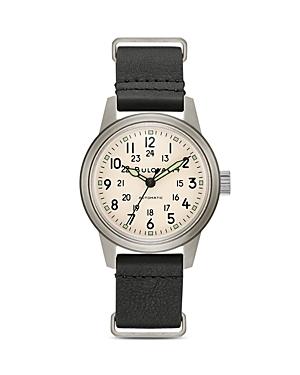Bulova Mens Automatic Military Leather NATO Strap Watch - 96A246K Black Product Image