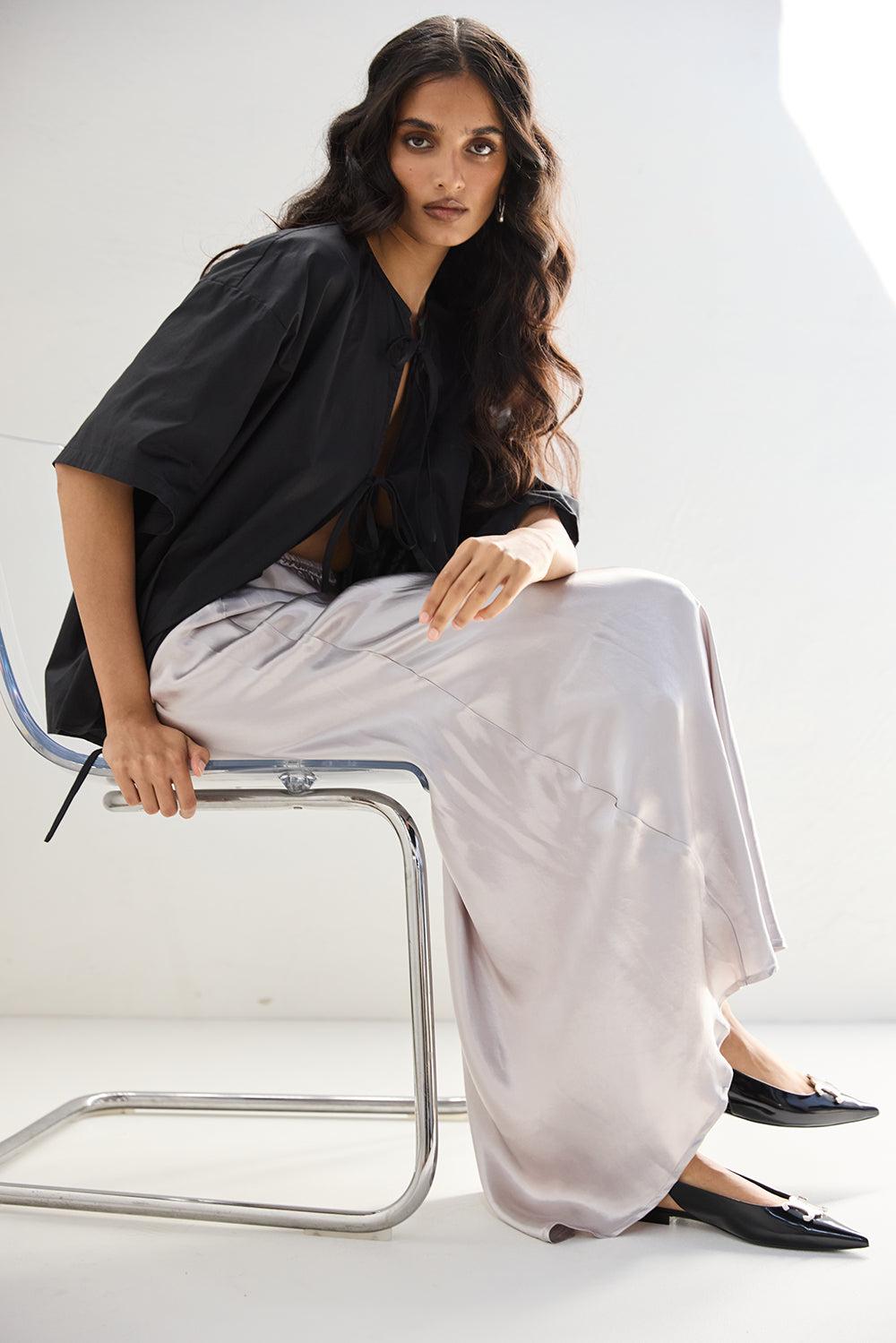 Florence Bias Cut Maxi Skirt Silver Product Image