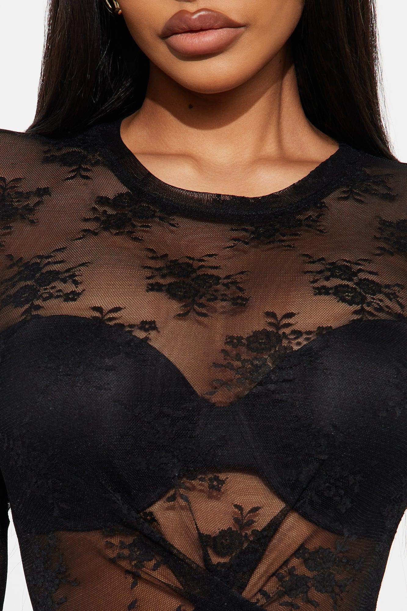 Alice Long Sleeve Sheer Lace Top - Black Female Product Image