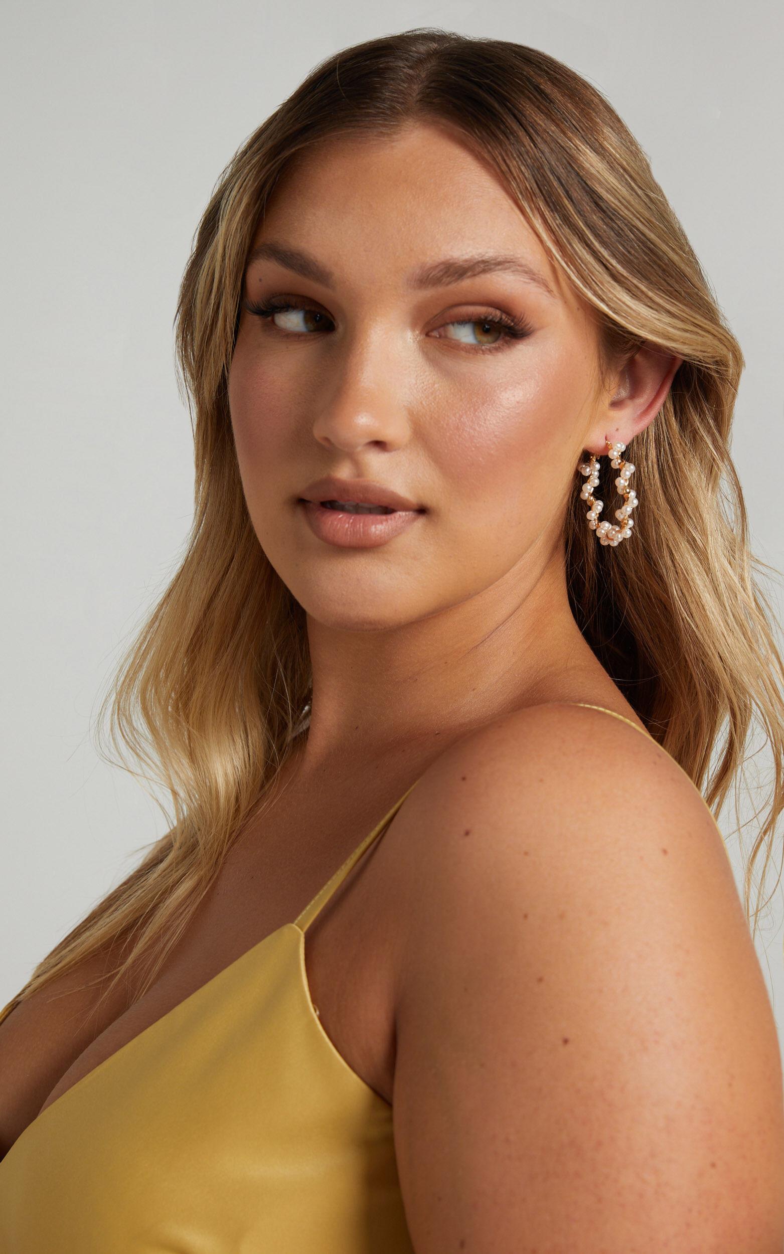 Bev Hoop Earrings in Gold and Pearl Product Image