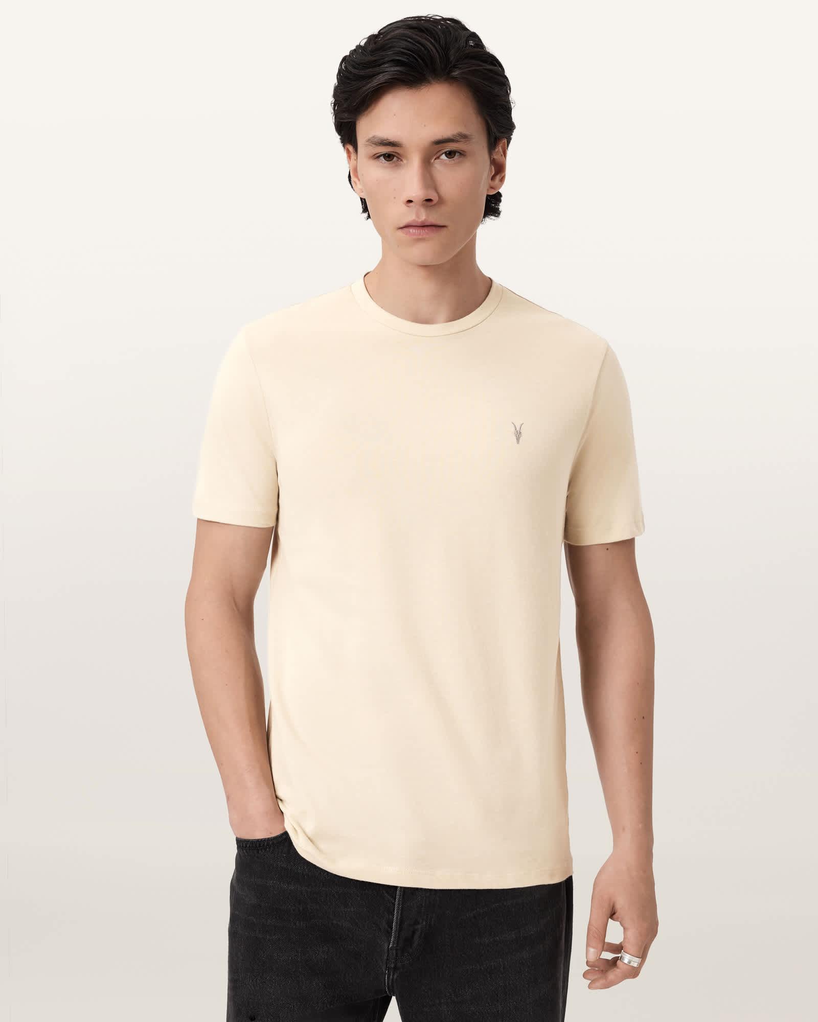 Brace Brushed Cotton T-Shirts 3 Pack GREY/GANACHE/BROWN | ALLSAINTS US Product Image