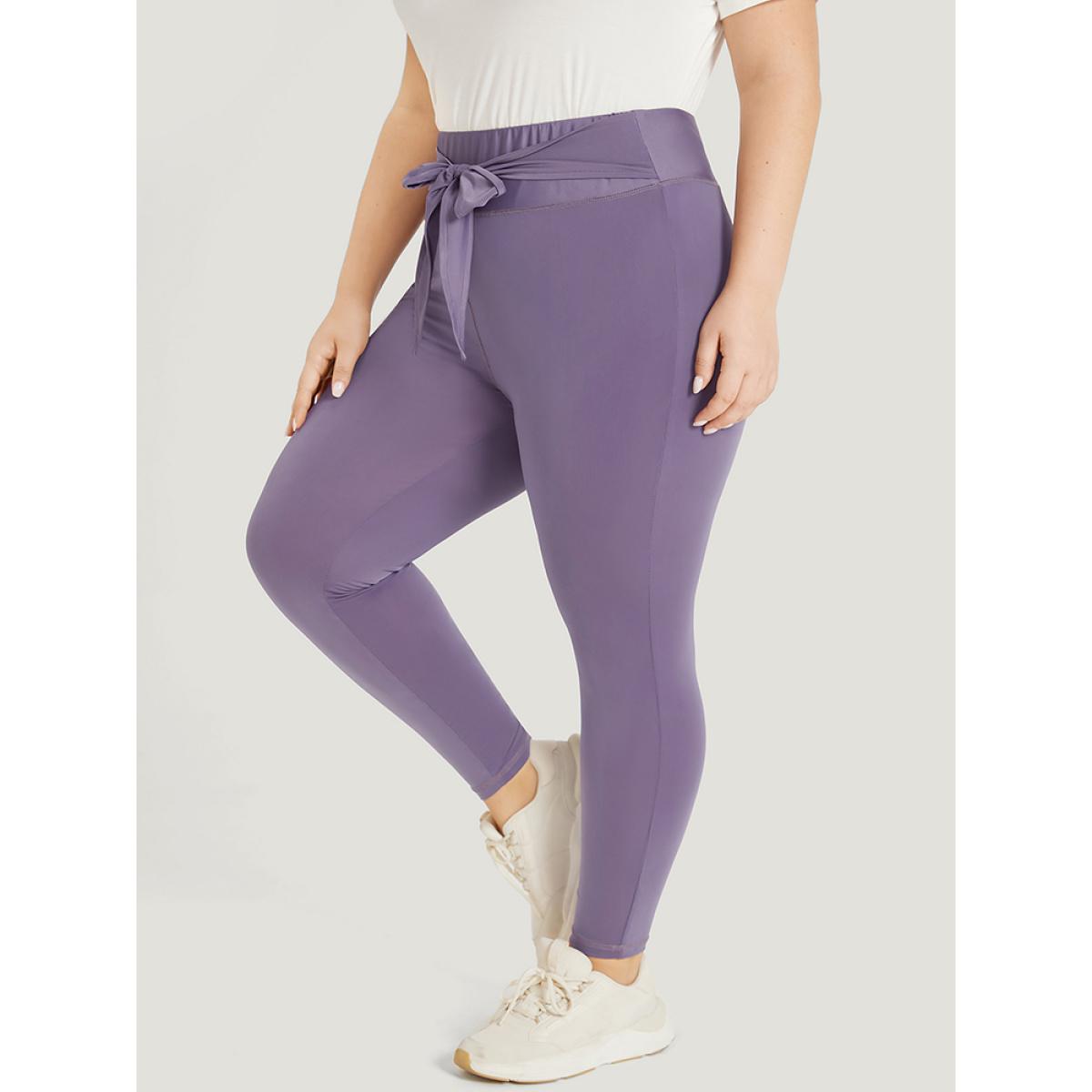 Plus Size Solid Wideband Waist Ties Skinny Leggings Women Mauve Casual High stretch Skinny High Rise Dailywear Leggings BloomChic 30/6X Product Image