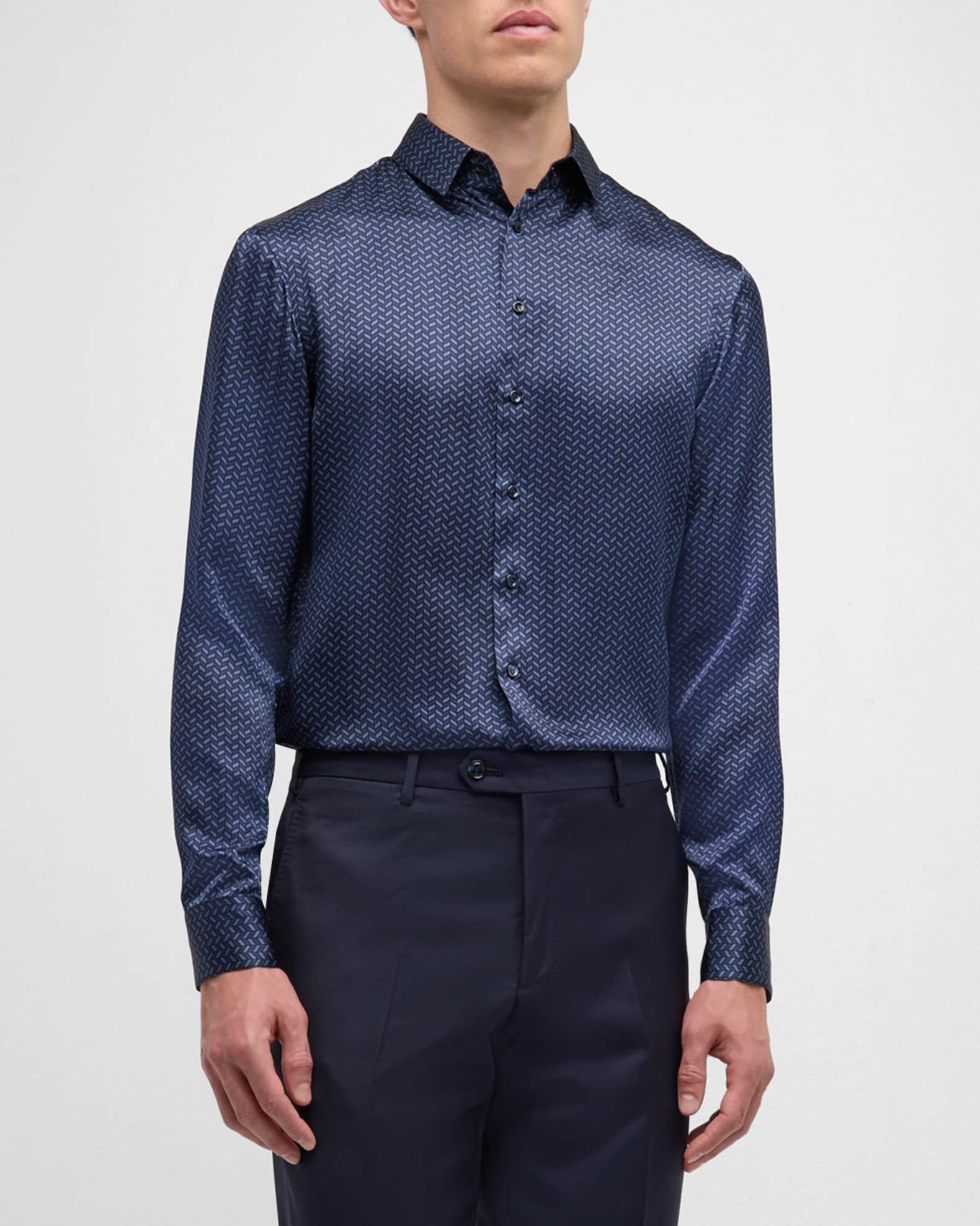 Men's Chevron-Print Silk Dress Shirt Product Image