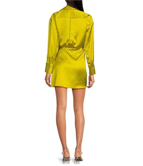 Gianni Bini Avery Long Sleeve Satin Point Collar Neck Faux Wrap Dress Product Image
