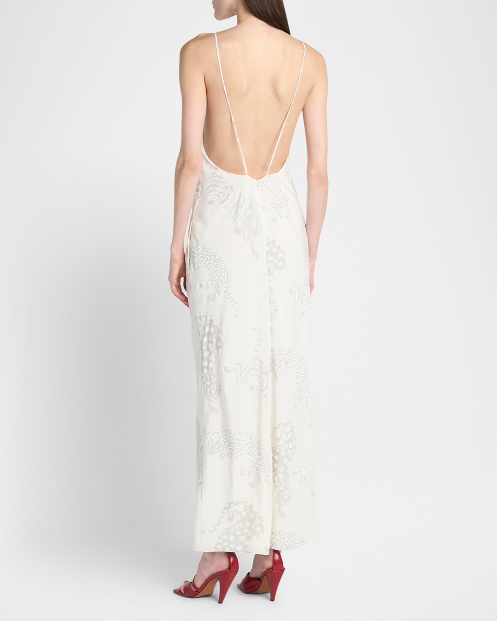 Wild Cat-Print Silk Backless Slip Gown Product Image