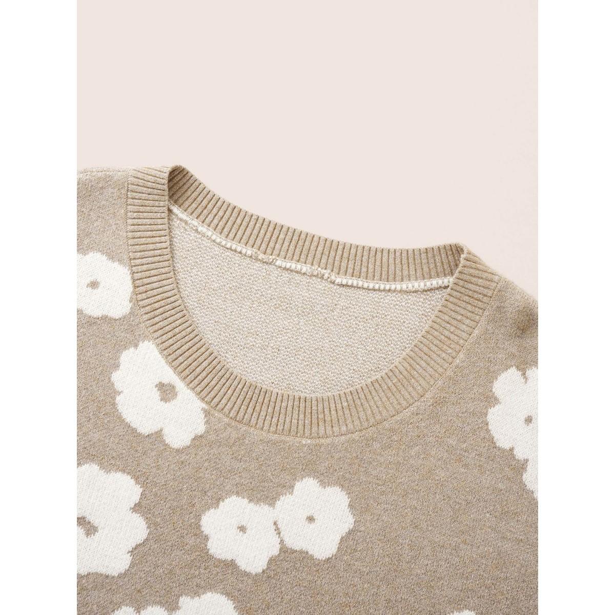 Plus Size Supersoft Essentials Floral Jacquard Pullover LightBrown Women Casual Loose Long Sleeve Round Neck Dailywear Pullovers BloomChic 22-24/3X Product Image