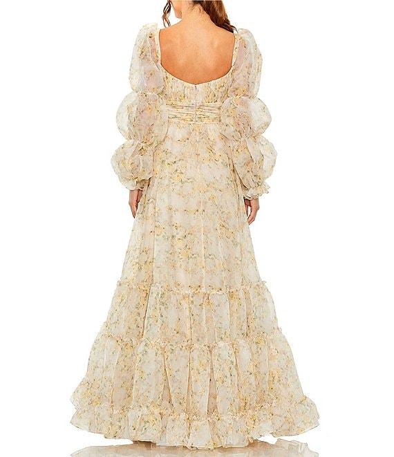 Mac Duggal Chiffon Long Tiered Balloon Sleeve Ball Gown Product Image