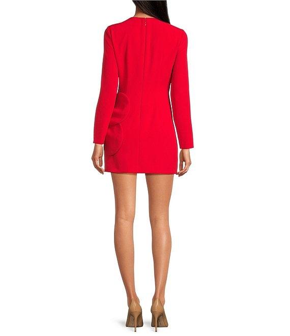 Gianni Bini Layla Crepe Crew Neck Long Sleeve Flower Applique Mini Dress Product Image