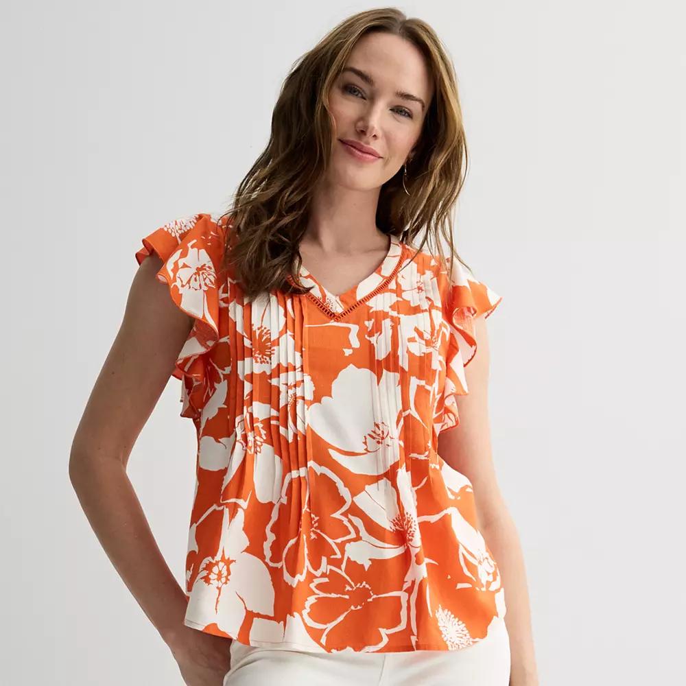 Petite Sonoma Goods For Life Flutter Sleeve Pintuck Top, Womens Product Image