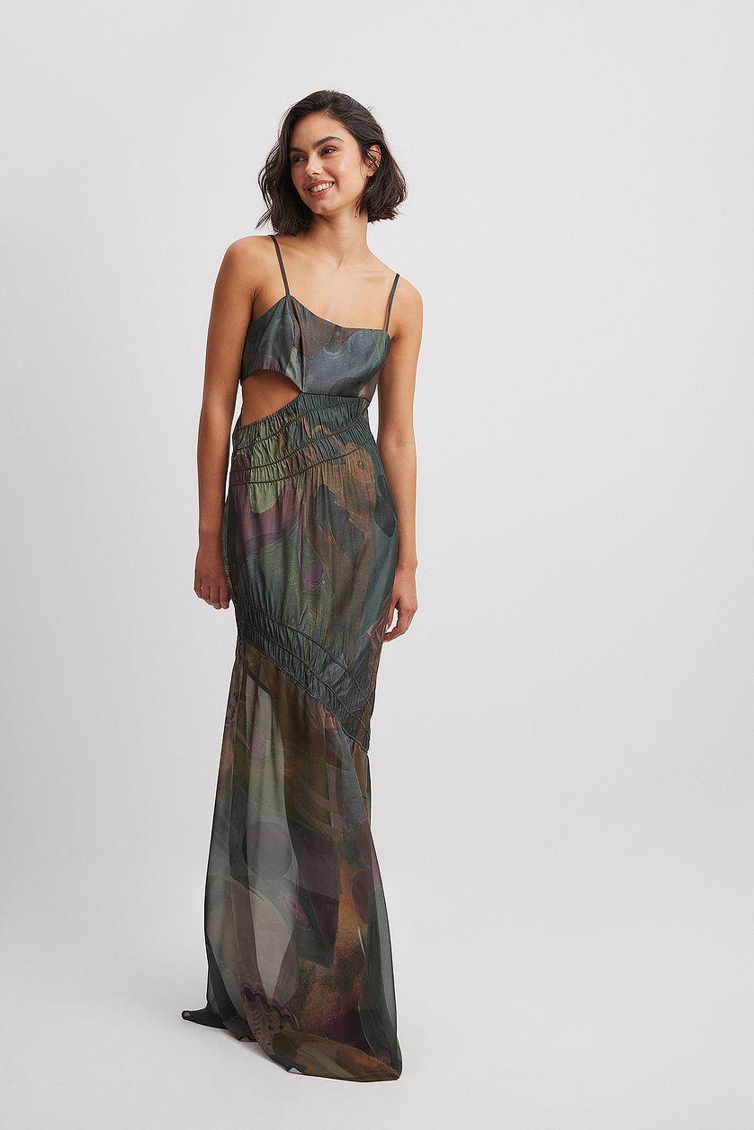 Ruched Satin Maxi Dress Product Image