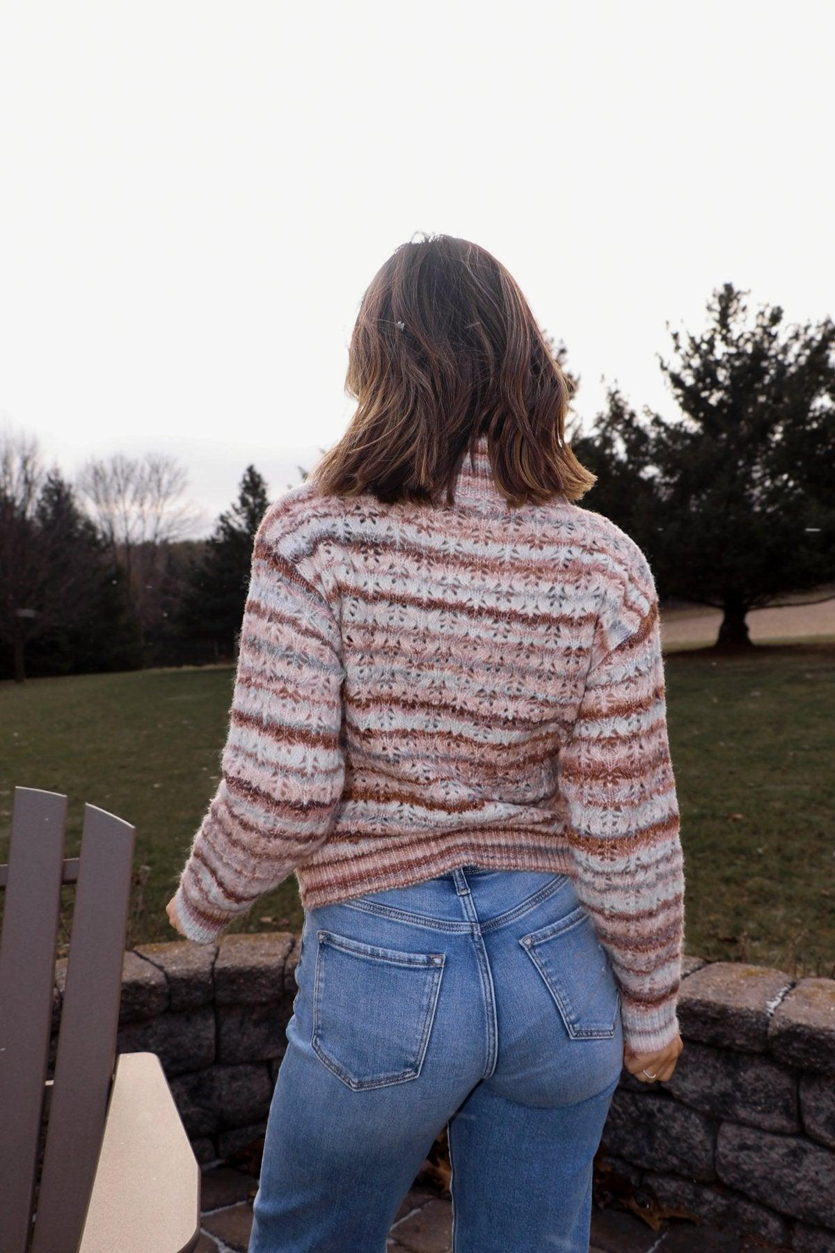 Brown Multi Striped Half Zip Sweater - FINAL SALE Product Image