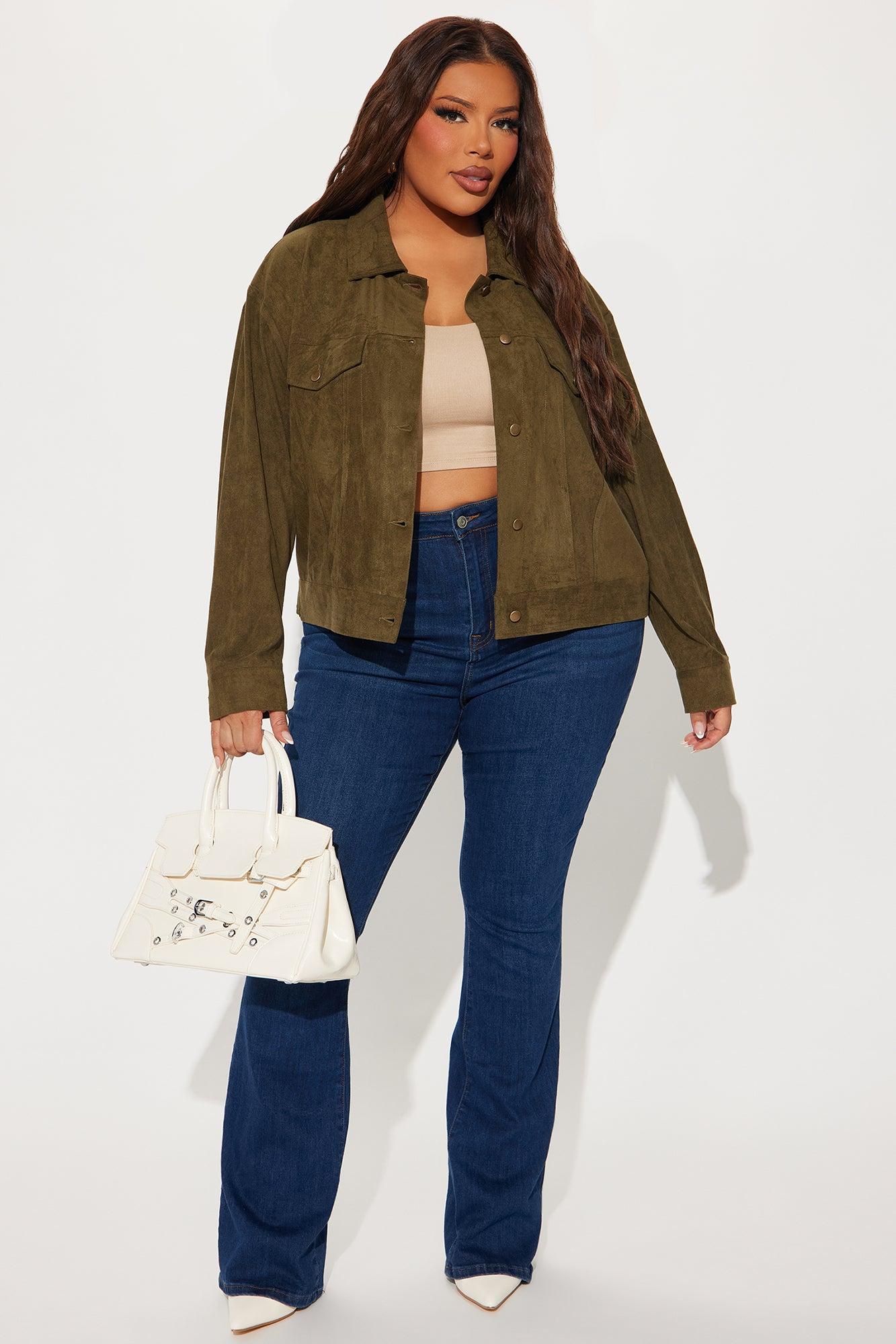 Raven Faux Suede Cropped Jacket - Olive Product Image